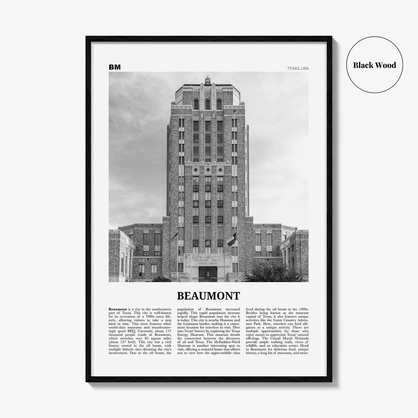 Beaumont Print Black and White Texas, Beaumont Wall Art, Beaumont Poster, Beaumont Photo, Beaumont Wall Décor, Beaumont Map, Texas, USA