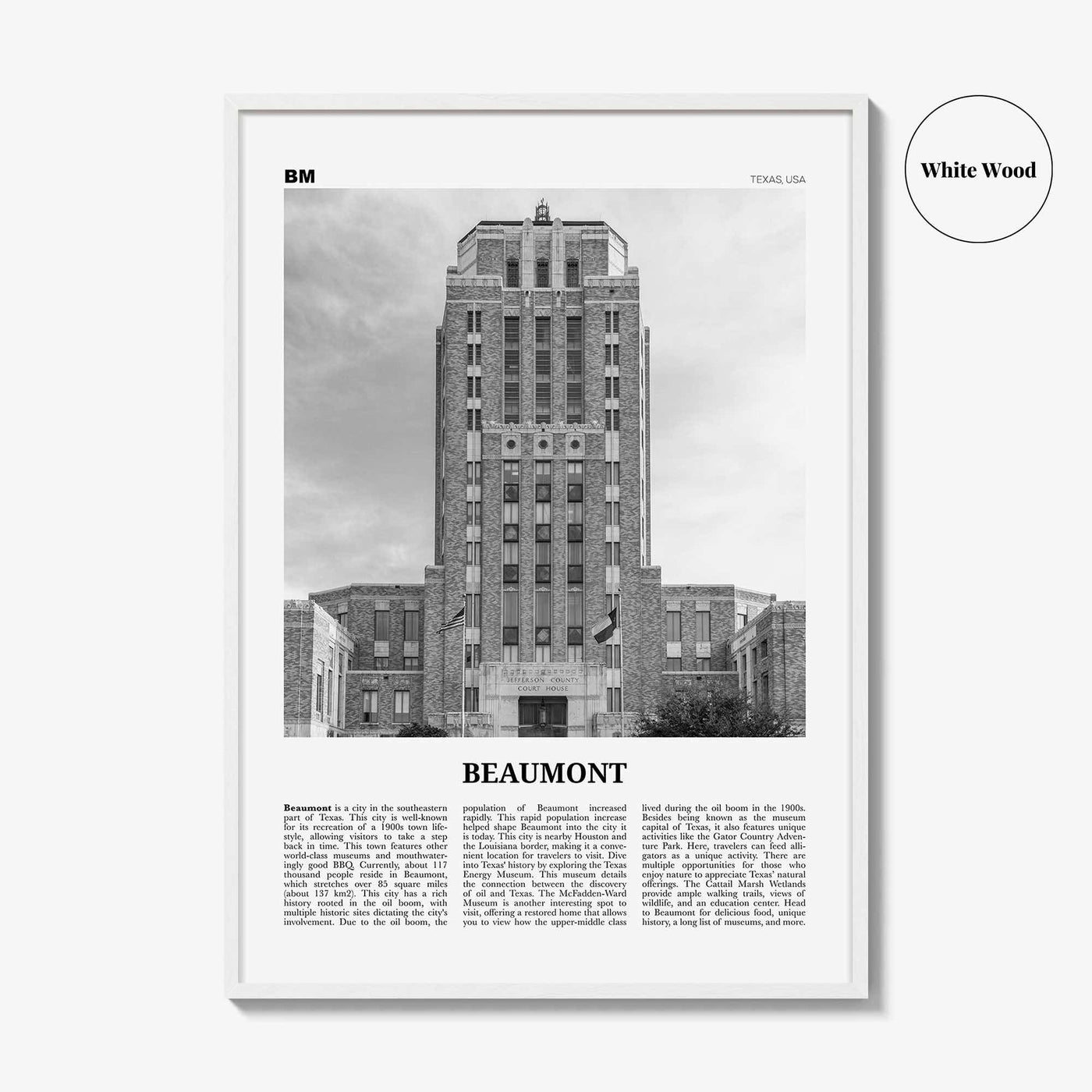 Beaumont Print Black and White Texas, Beaumont Wall Art, Beaumont Poster, Beaumont Photo, Beaumont Wall Décor, Beaumont Map, Texas, USA
