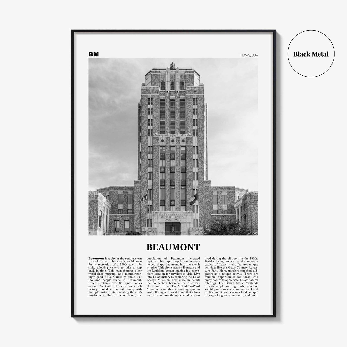 Beaumont Print Black and White Texas, Beaumont Wall Art, Beaumont Poster, Beaumont Photo, Beaumont Wall Décor, Beaumont Map, Texas, USA