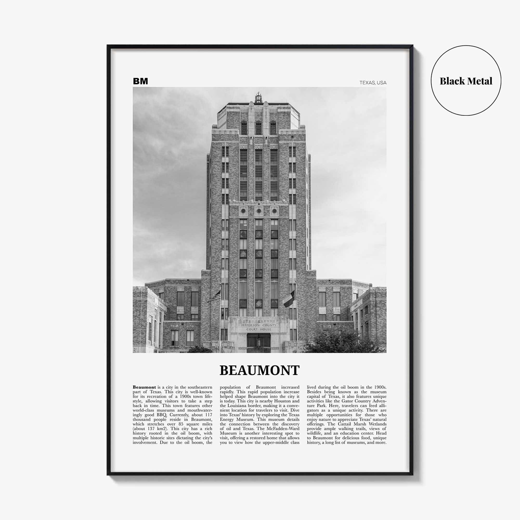 Beaumont Print Black and White Texas, Beaumont Wall Art, Beaumont Poster, Beaumont Photo, Beaumont Wall Décor, Beaumont Map, Texas, USA