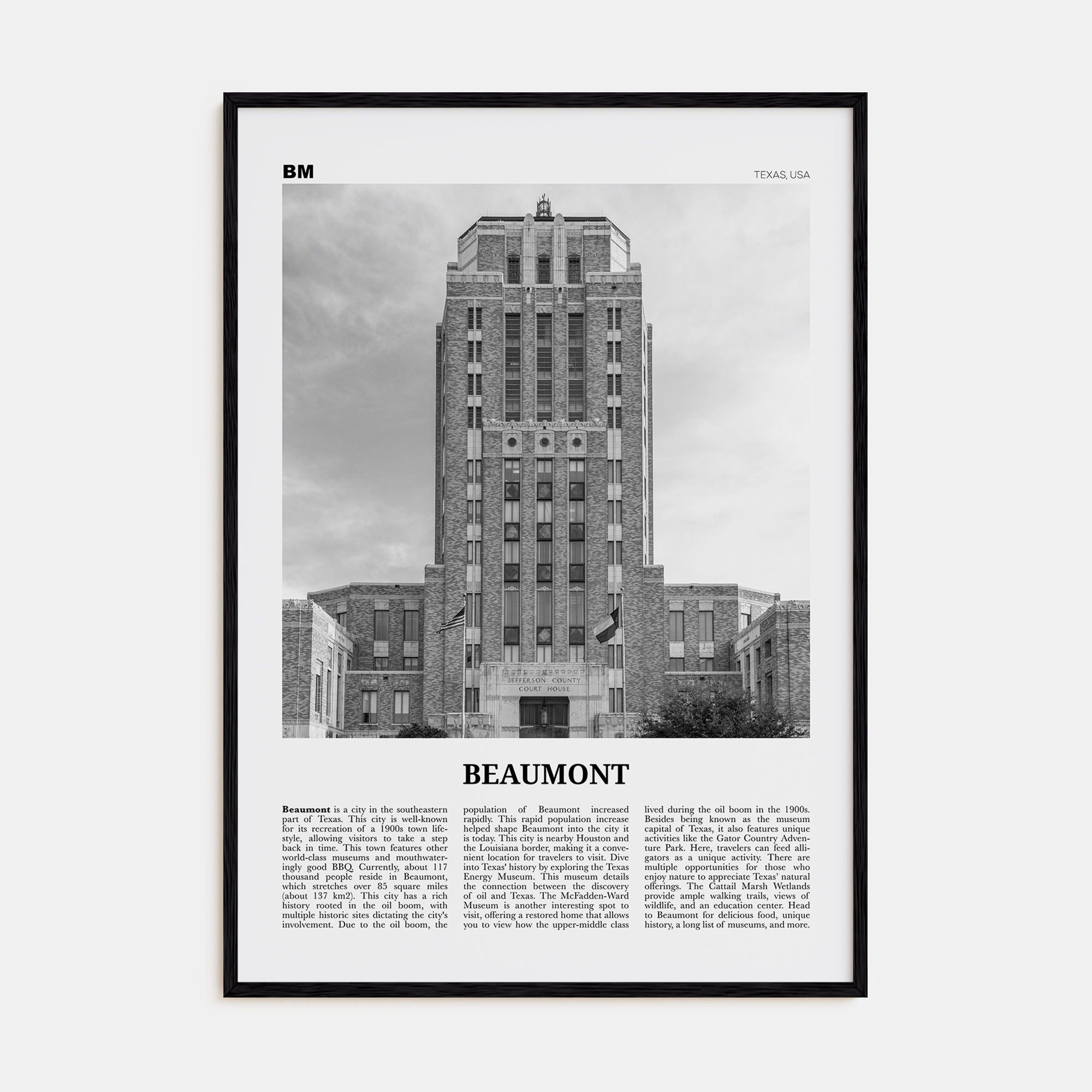 Beaumont, Texas Travel B&W Poster