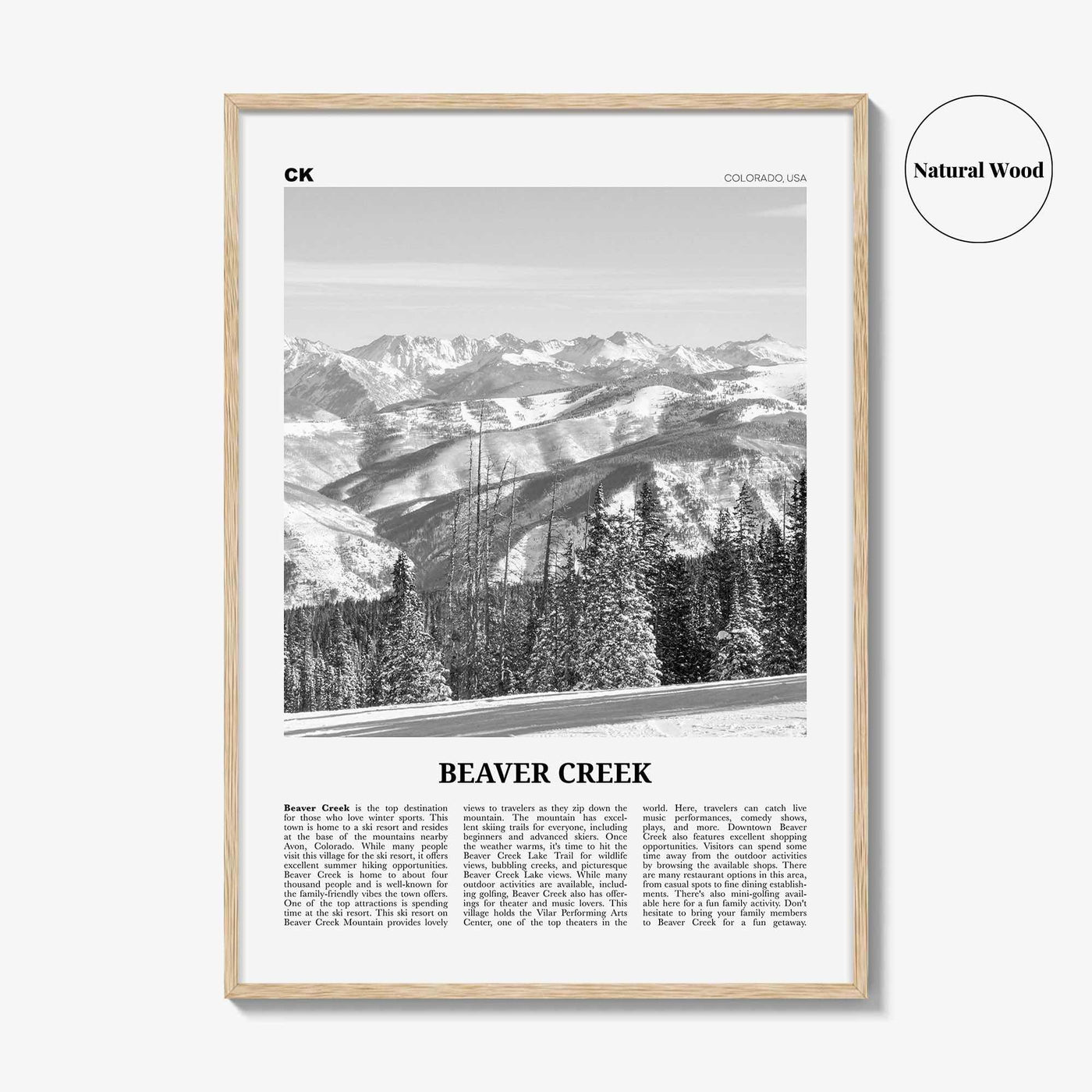 Beaver Creek Print Black and White, Beaver Creek Wall Art, Beaver Creek Poster, Beaver Creek Photo, Beaver Creek Map, Colorado, USA