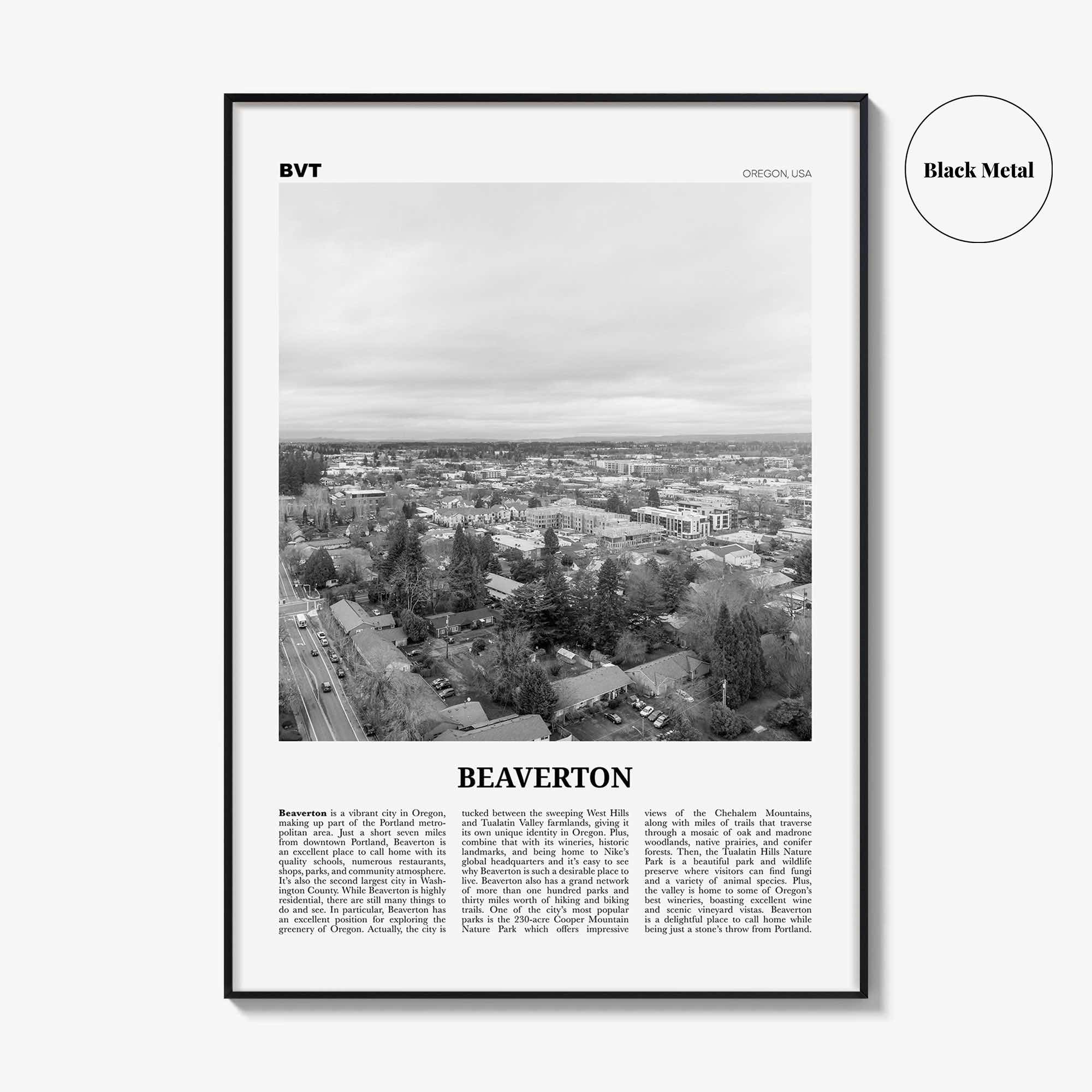 Beaverton Print Black and White, Beaverton Wall Art, Beaverton Poster, Beaverton Photo, Beaverton Wall Décor, Beaverton Map, Oregon, USA
