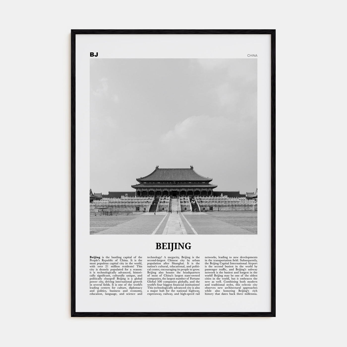 Beijing Travel B&W No 1 Poster
