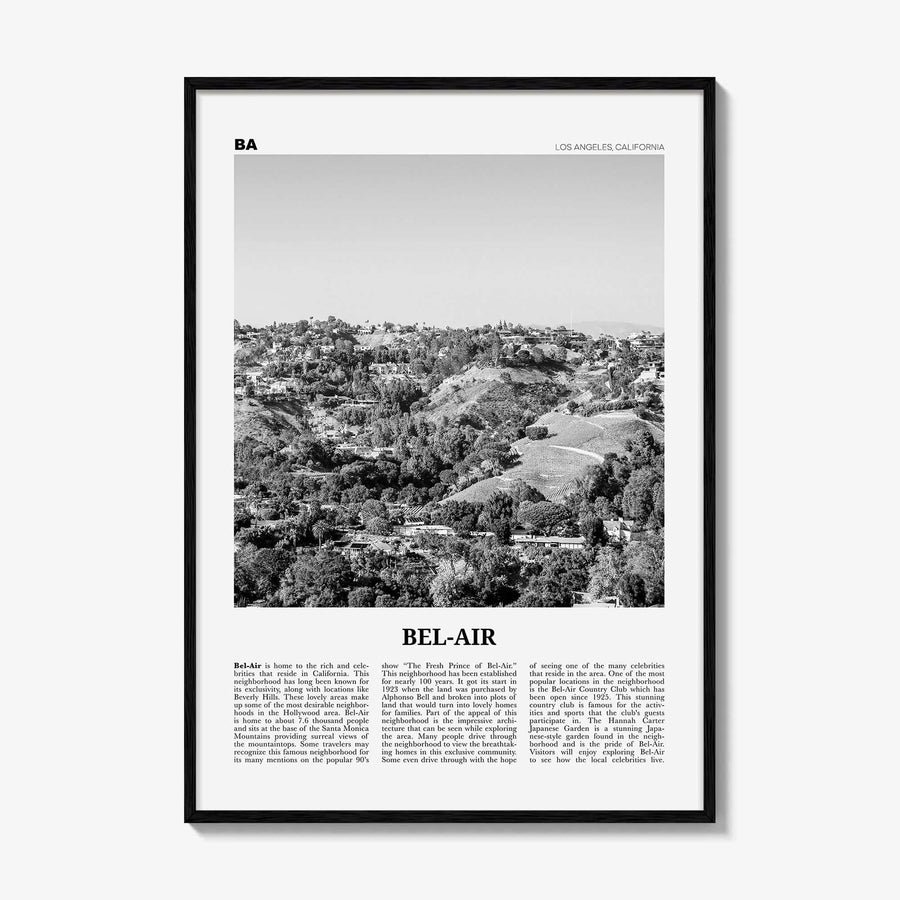 Bel Air Print Black and White, Bel-Air Wall Art, Bel-Air Poster, Bel-Air Photo, Bel-Air Wall Décor, Bel-Air Map, Los Angeles, California