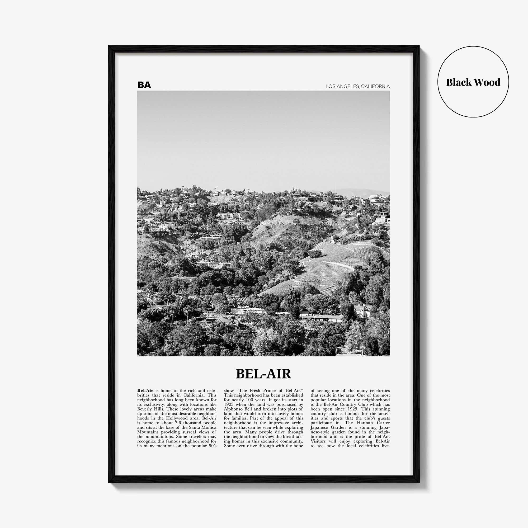 Bel Air Print Black and White, Bel-Air Wall Art, Bel-Air Poster, Bel-Air Photo, Bel-Air Wall Décor, Bel-Air Map, Los Angeles, California