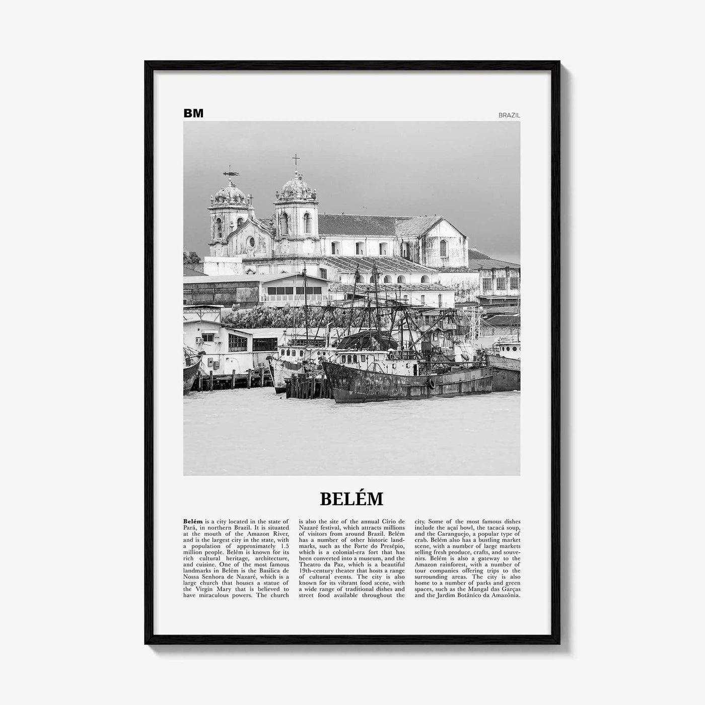 Belem Print Black and White No 2, Belem Wall Art, Belem Poster, Belem Photo, Belem Wall Decor, Belem Map, Brazil