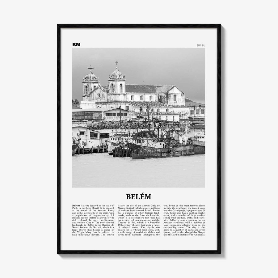 Belem Print Black and White No 2, Belem Wall Art, Belem Poster, Belem Photo, Belem Wall Decor, Belem Map, Brazil