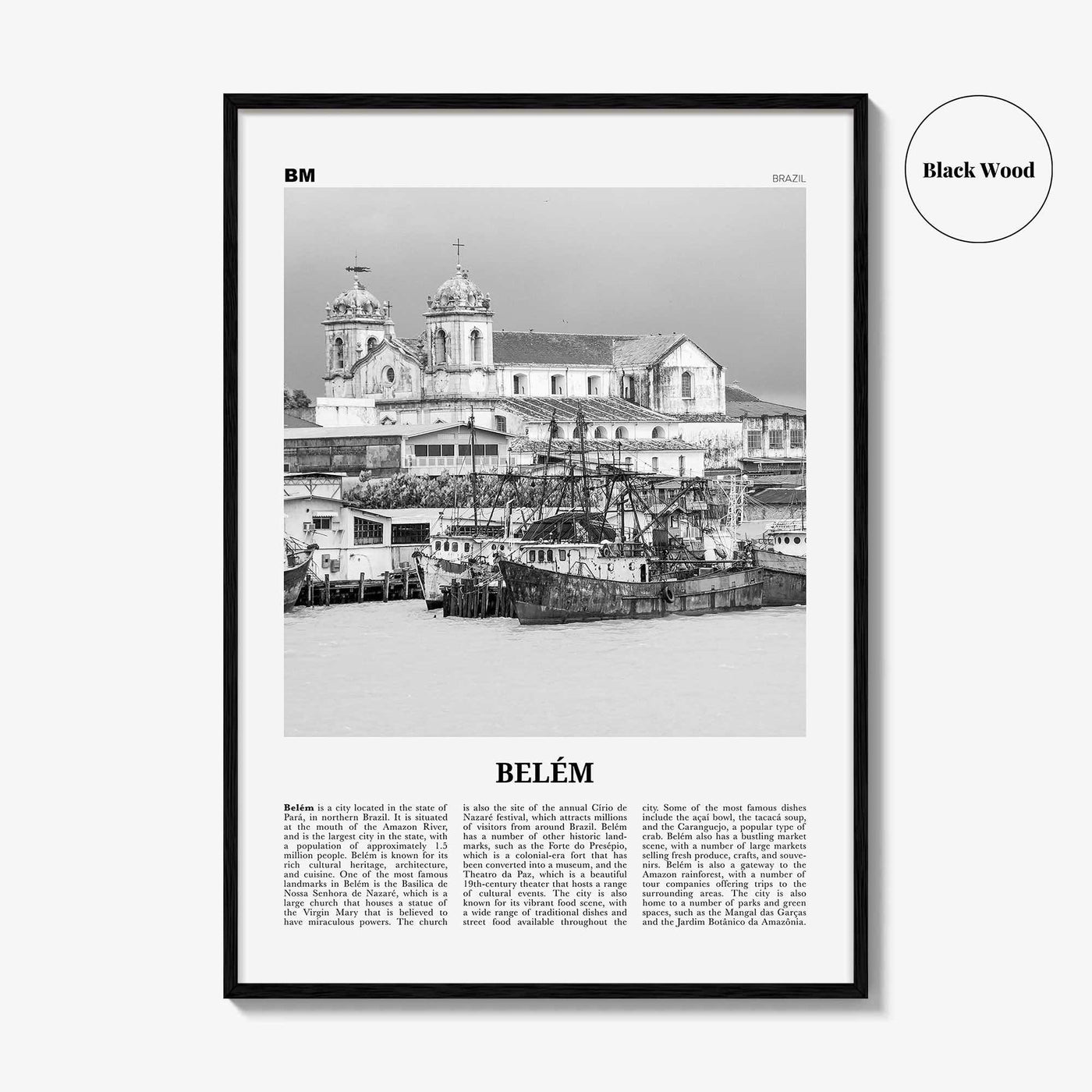 Belem Print Black and White No 2, Belem Wall Art, Belem Poster, Belem Photo, Belem Wall Decor, Belem Map, Brazil