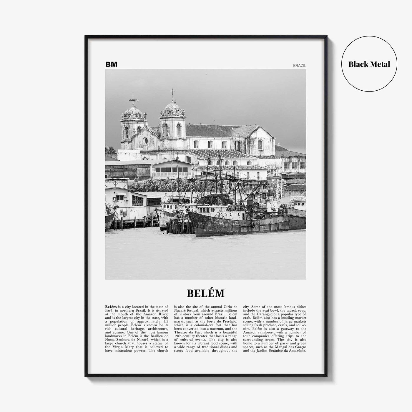 Belem Print Black and White No 2, Belem Wall Art, Belem Poster, Belem Photo, Belem Wall Decor, Belem Map, Brazil