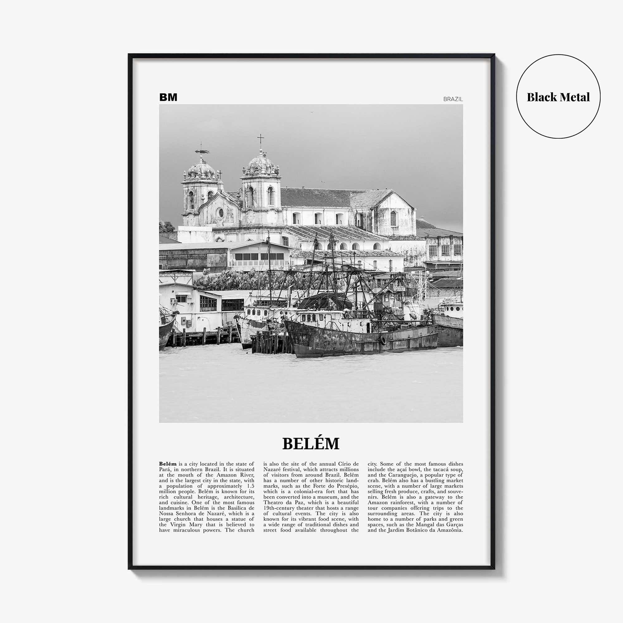 Belem Print Black and White No 2, Belem Wall Art, Belem Poster, Belem Photo, Belem Wall Decor, Belem Map, Brazil