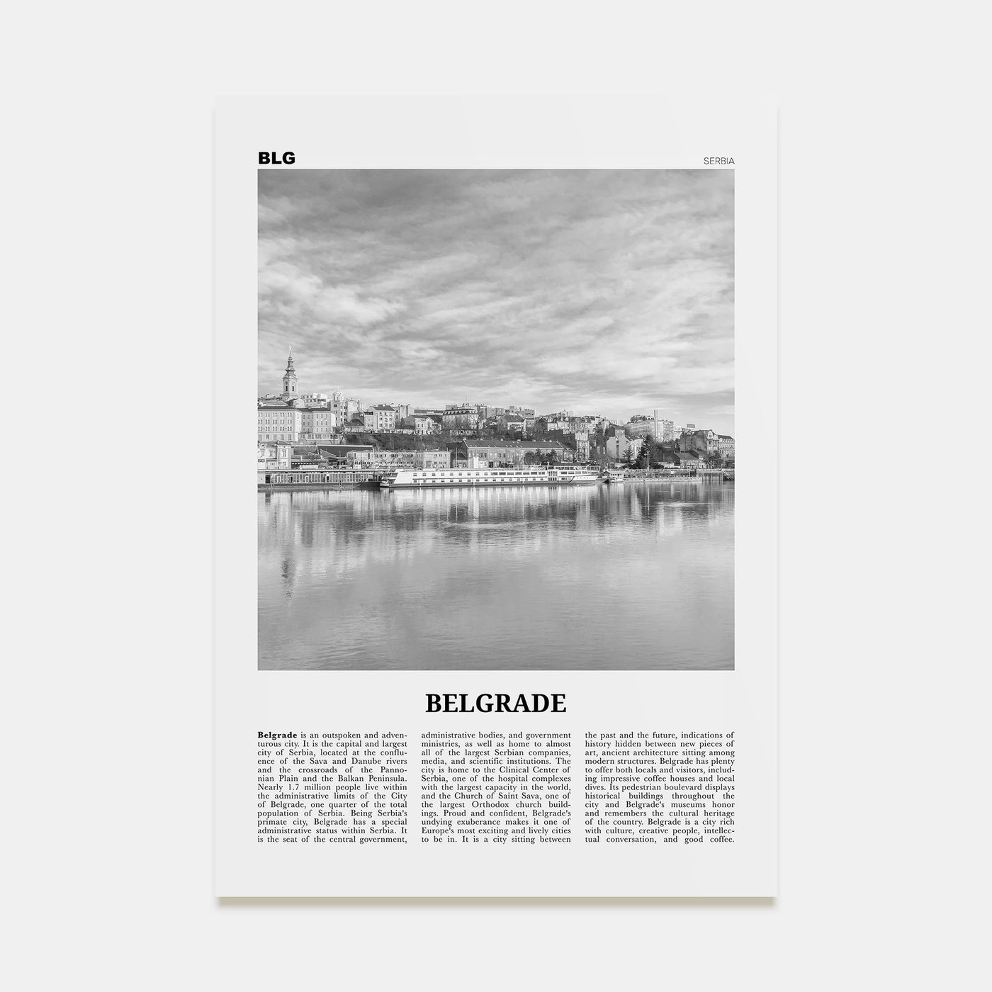 Belgrade Travel B&W Poster
