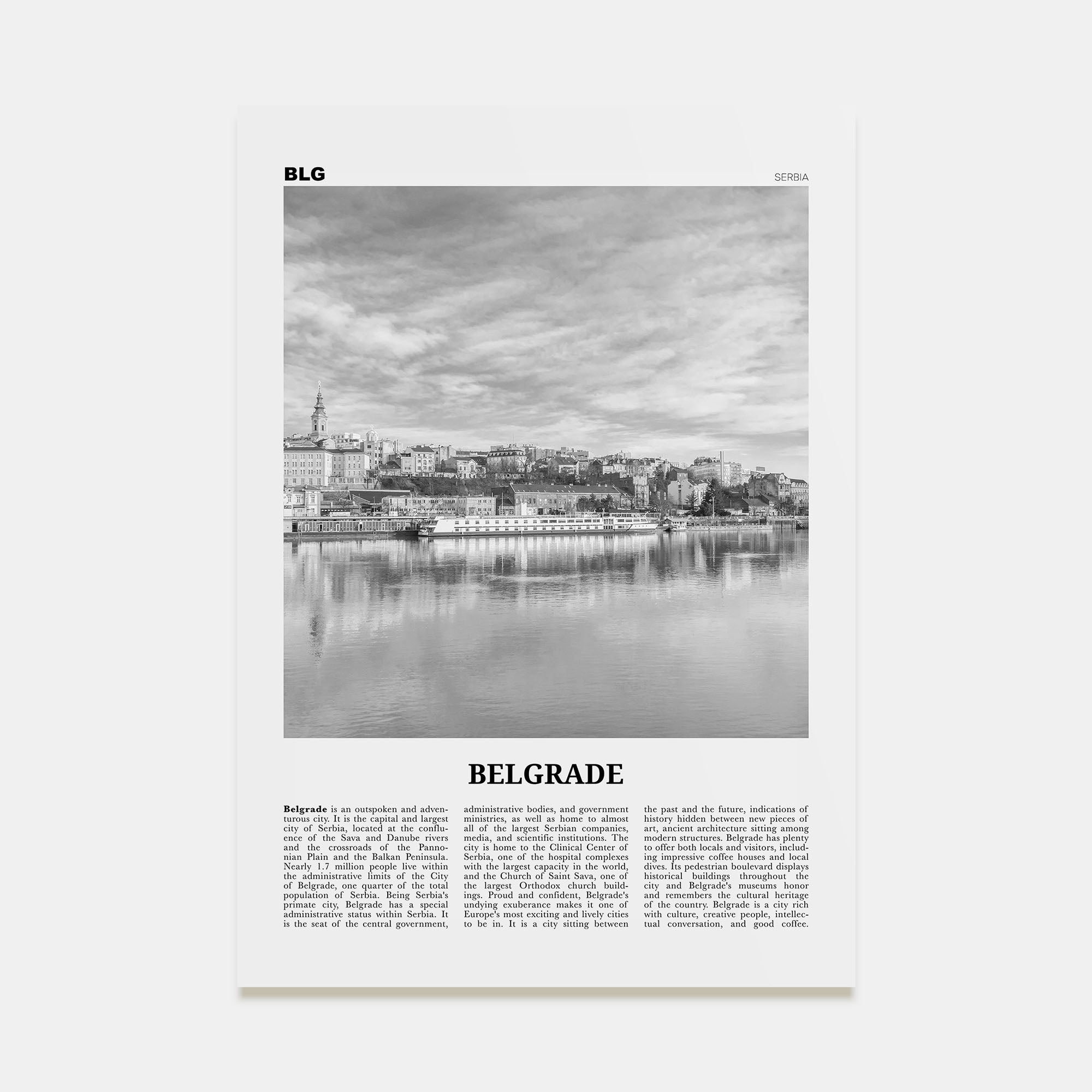 Belgrade Travel B&W Poster