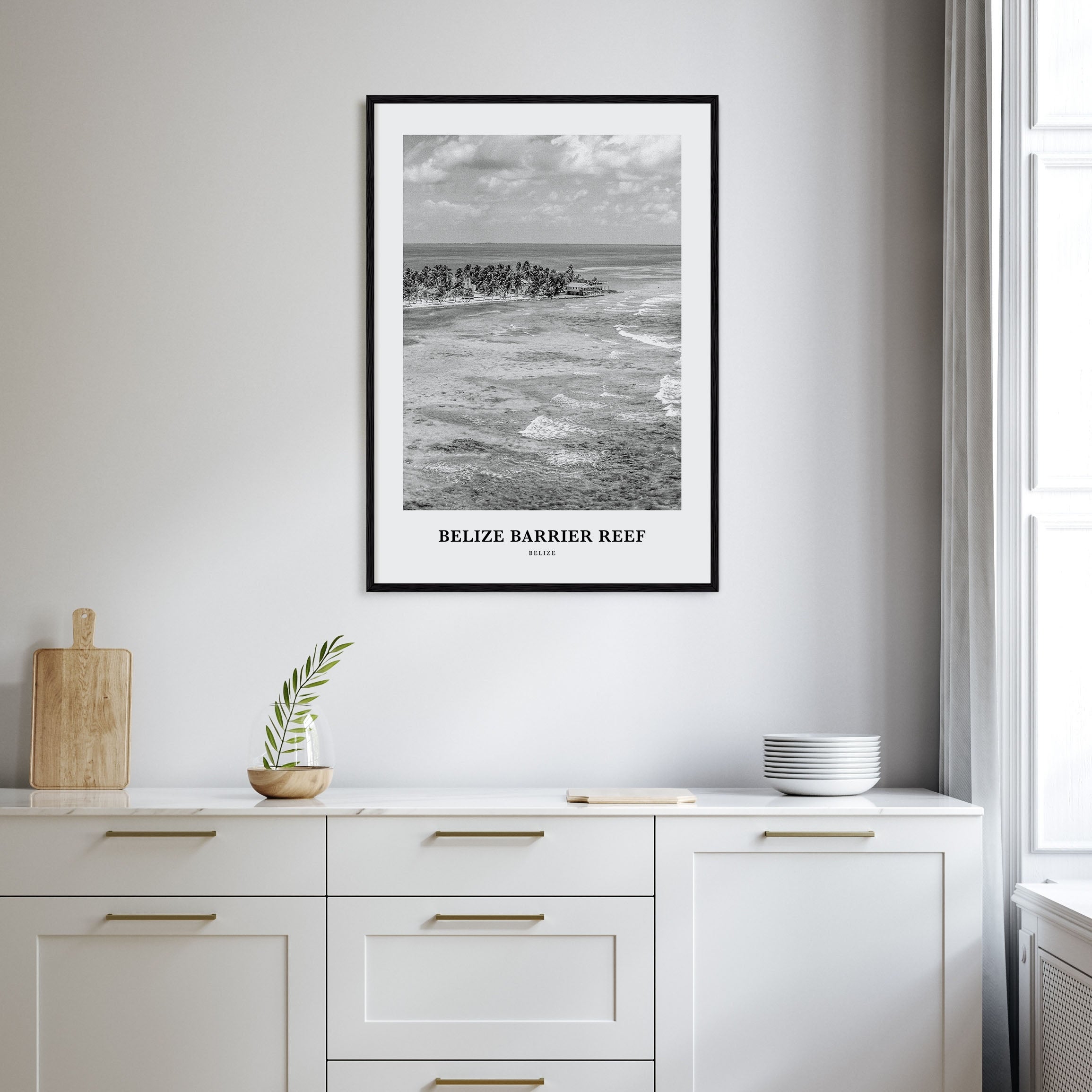 Belize Barrier Reef Portrait B&W Poster