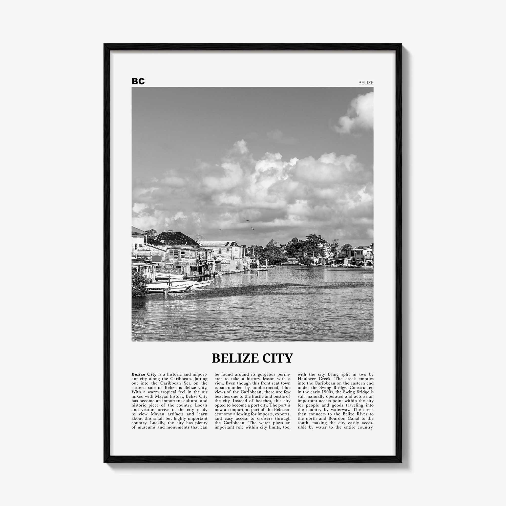 Belize City Print Black and White, Belize City Wall Art, Belize City Poster, Belize City Photo, Belize City Wall Décor, Belize City Map