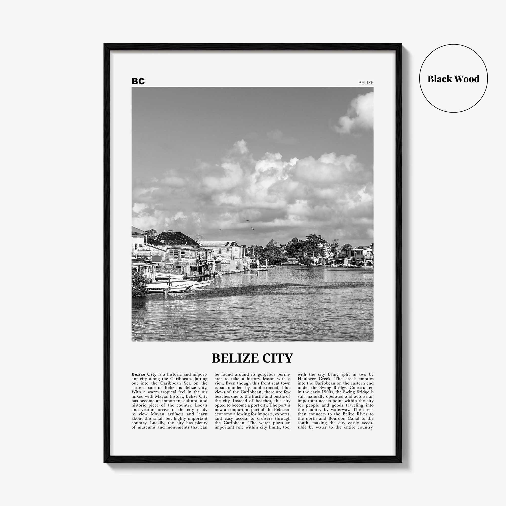 Belize City Print Black and White, Belize City Wall Art, Belize City Poster, Belize City Photo, Belize City Wall Décor, Belize City Map