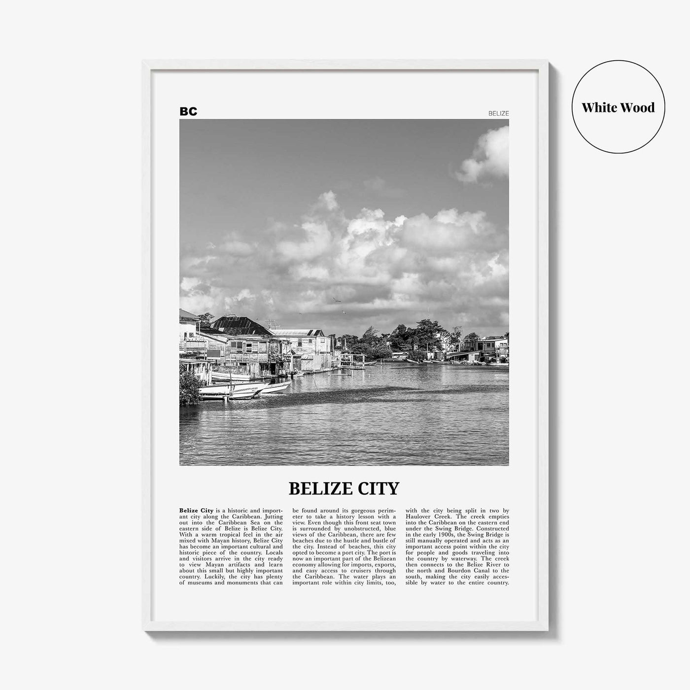 Belize City Print Black and White, Belize City Wall Art, Belize City Poster, Belize City Photo, Belize City Wall Décor, Belize City Map