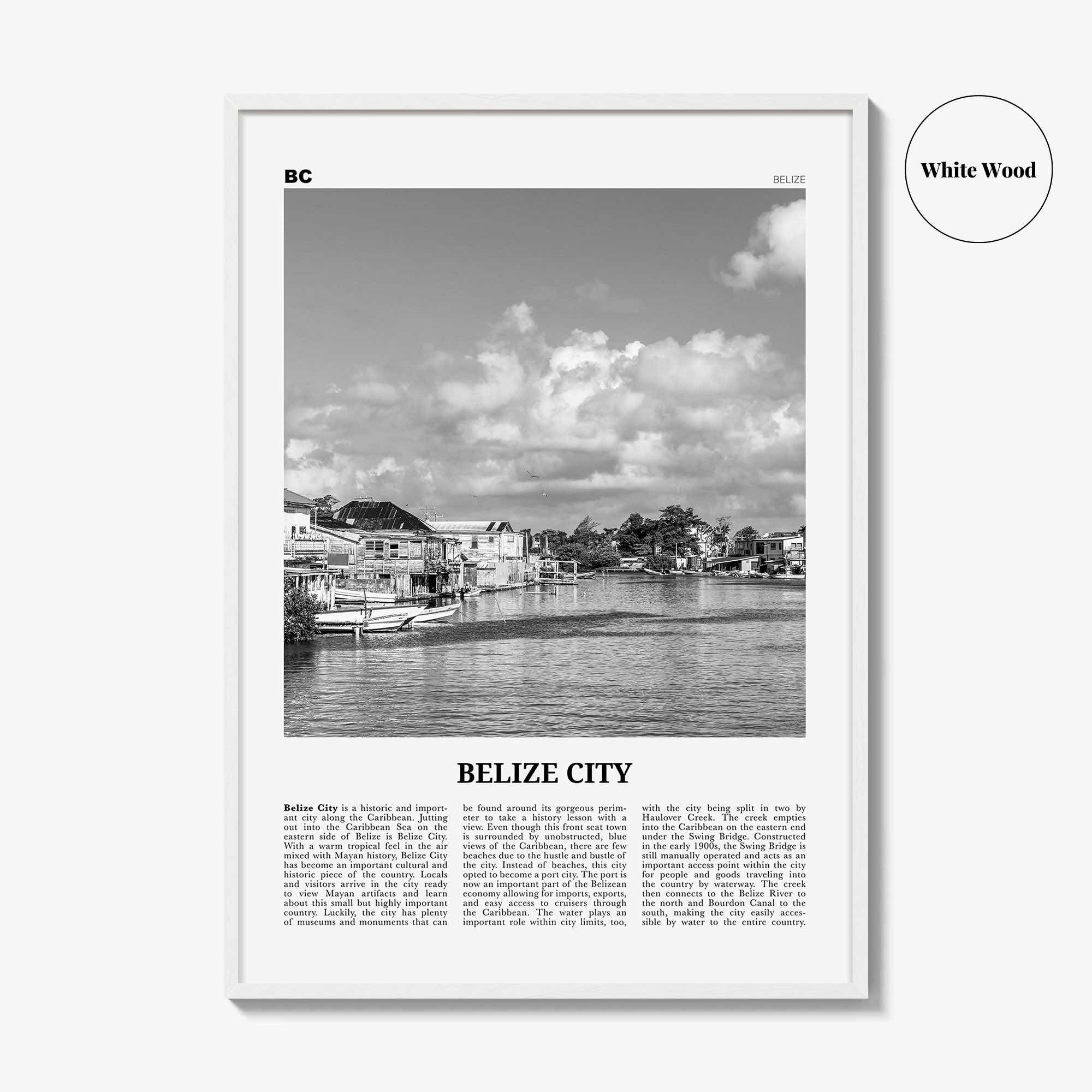 Belize City Print Black and White, Belize City Wall Art, Belize City Poster, Belize City Photo, Belize City Wall Décor, Belize City Map