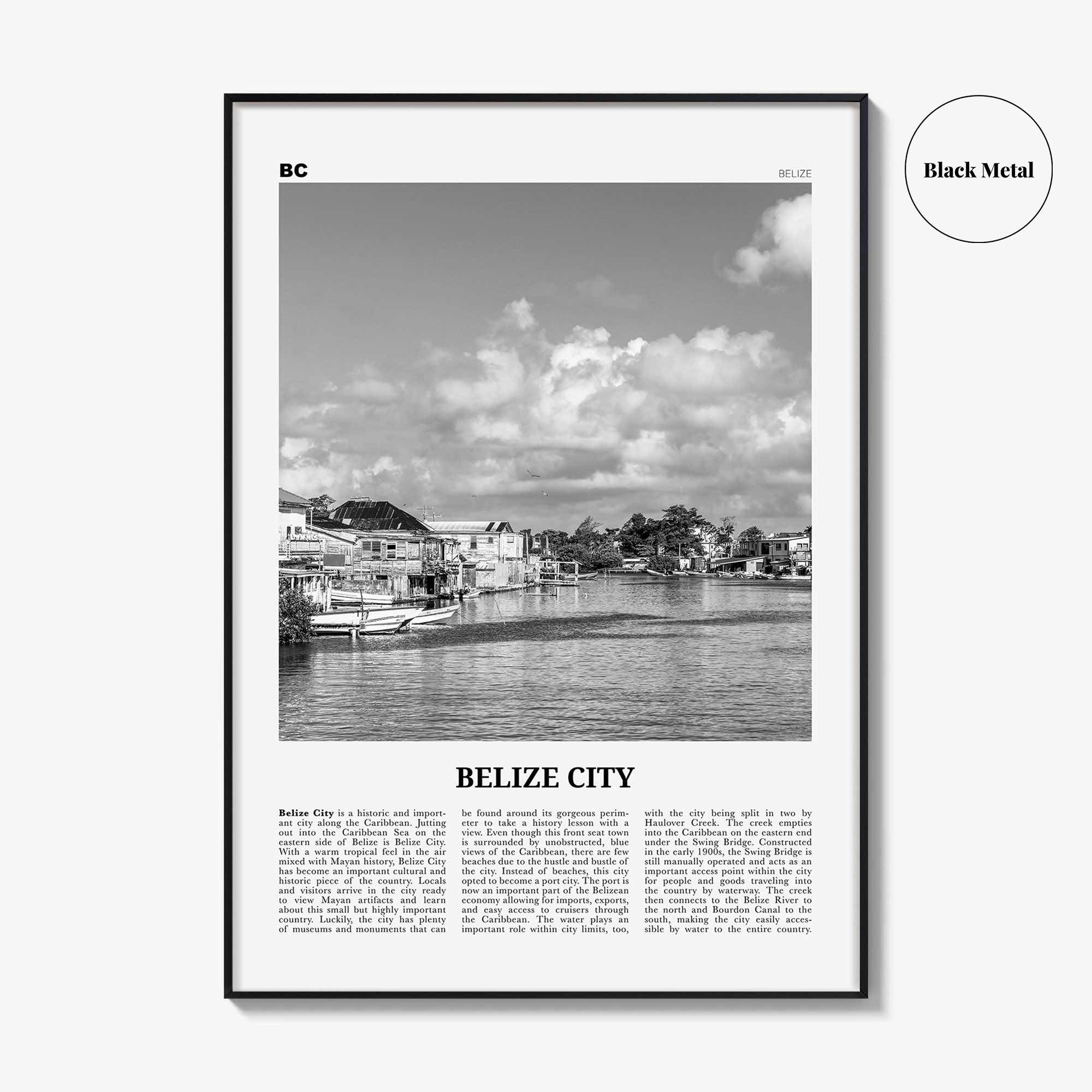 Belize City Print Black and White, Belize City Wall Art, Belize City Poster, Belize City Photo, Belize City Wall Décor, Belize City Map
