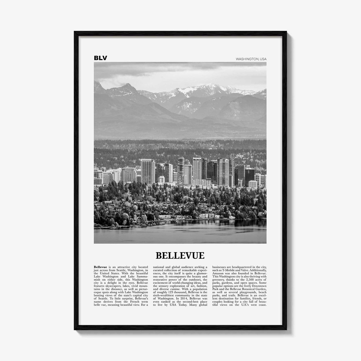 Bellevue Print Black and White No 1, Bellevue Wall Art, Bellevue Poster, Bellevue Photo, Bellevue Wall Décor, Washington, USA