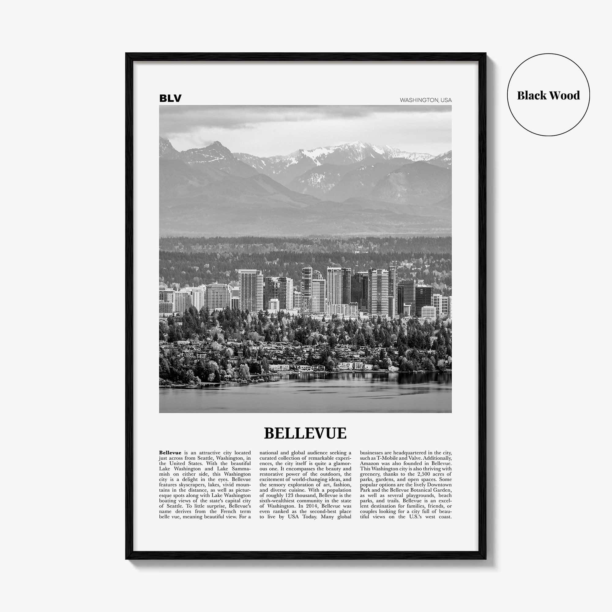 Bellevue Print Black and White No 1, Bellevue Wall Art, Bellevue Poster, Bellevue Photo, Bellevue Wall Décor, Washington, USA