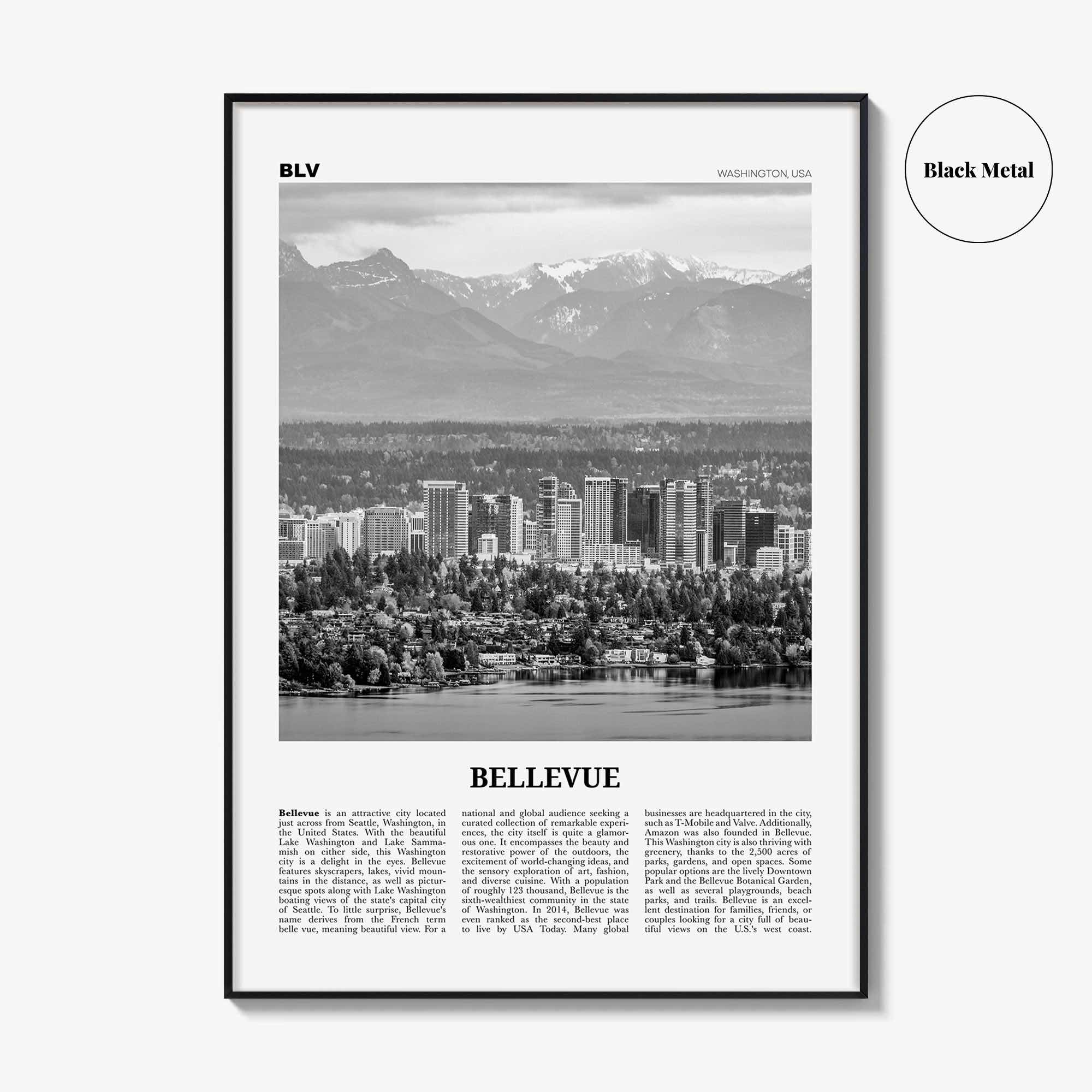Bellevue Print Black and White No 1, Bellevue Wall Art, Bellevue Poster, Bellevue Photo, Bellevue Wall Décor, Washington, USA