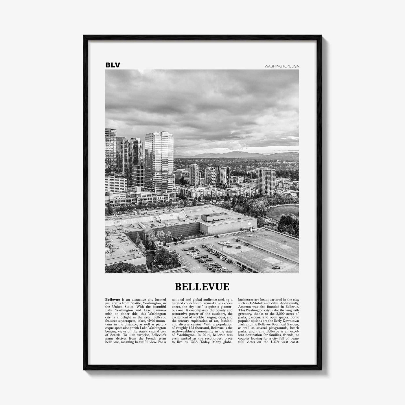 Bellevue Print Black and White No 2, Bellevue Wall Art, Bellevue Poster, Bellevue Photo, Bellevue Wall Décor, Washington, USA, United States