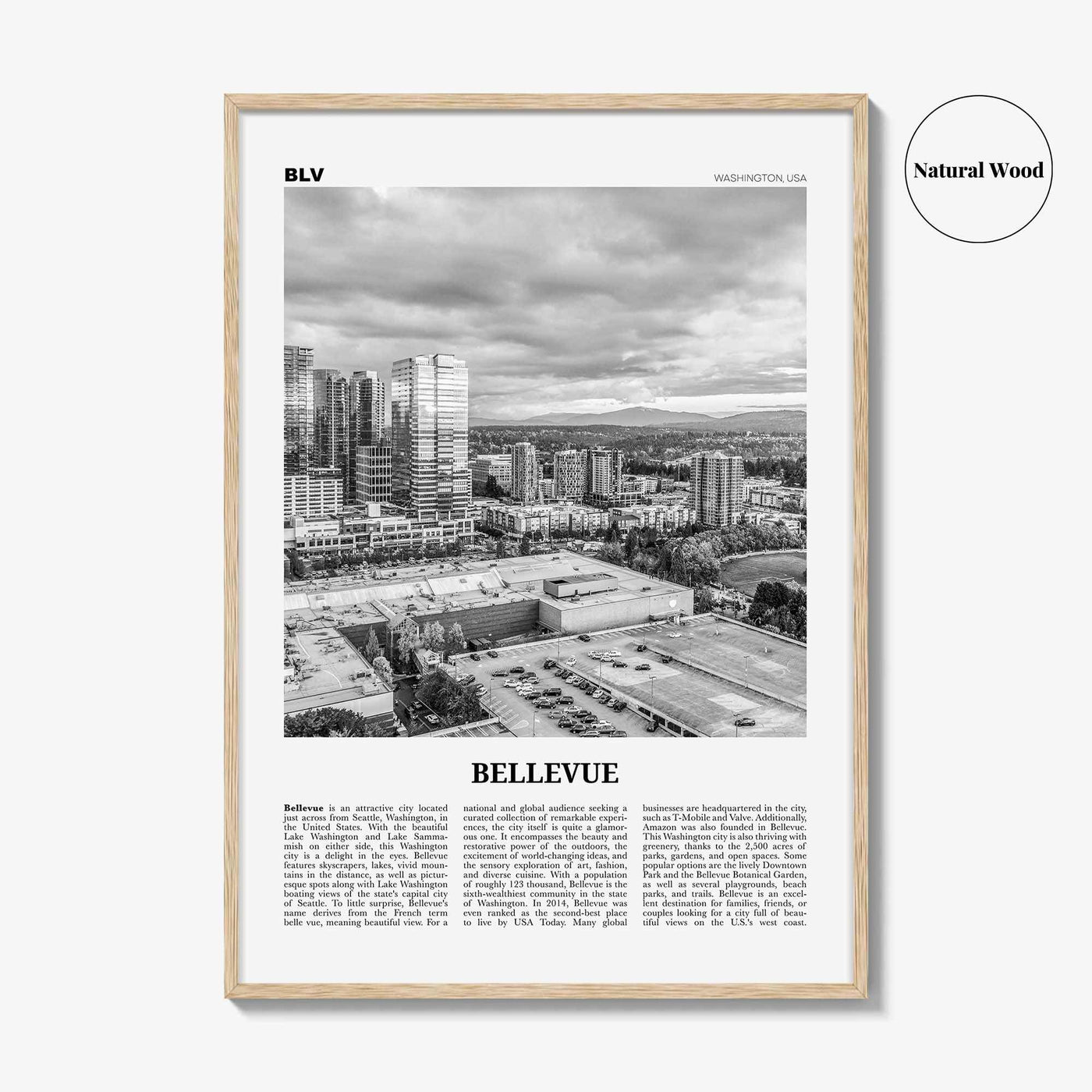 Bellevue Print Black and White No 2, Bellevue Wall Art, Bellevue Poster, Bellevue Photo, Bellevue Wall Décor, Washington, USA, United States