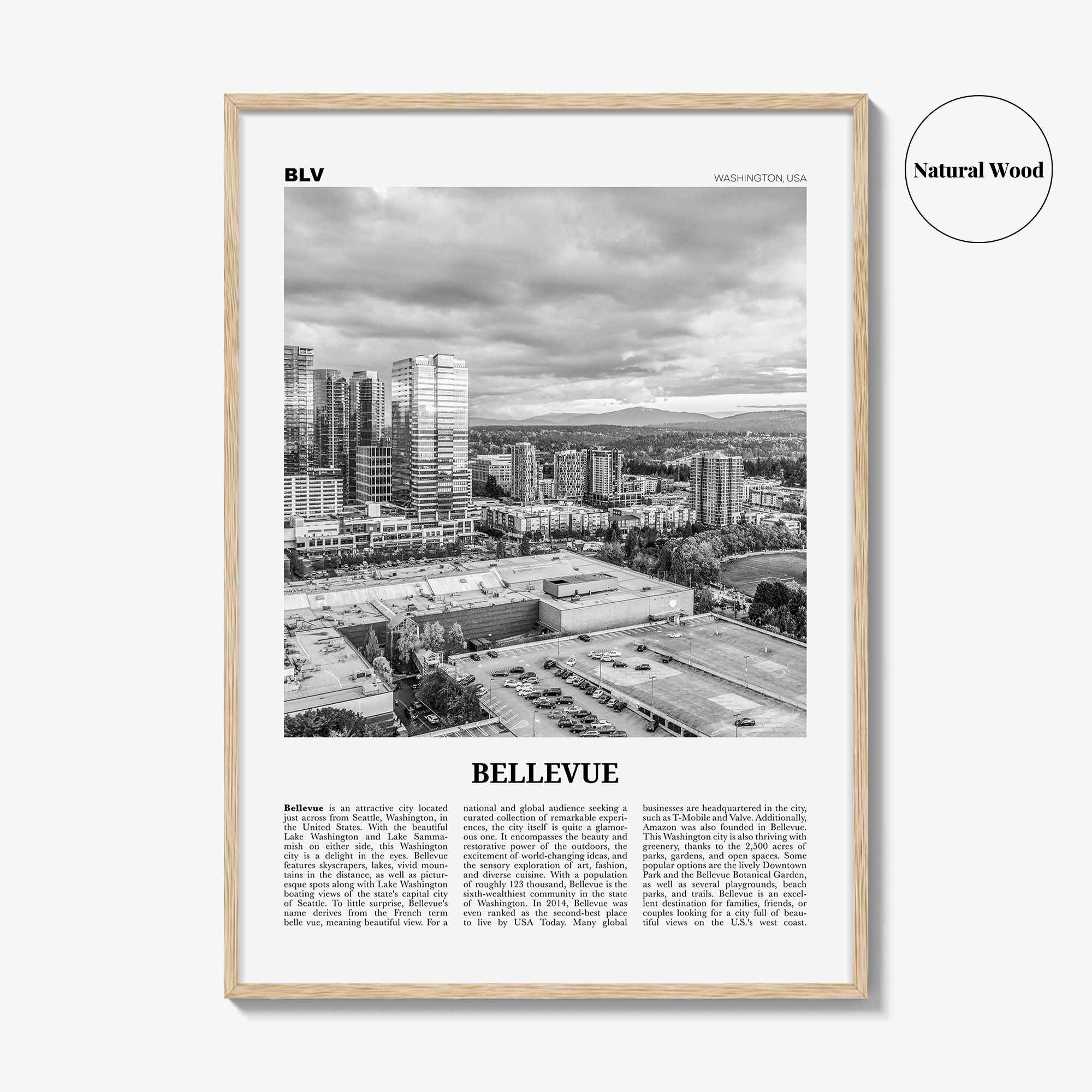 Bellevue Print Black and White No 2, Bellevue Wall Art, Bellevue Poster, Bellevue Photo, Bellevue Wall Décor, Washington, USA, United States