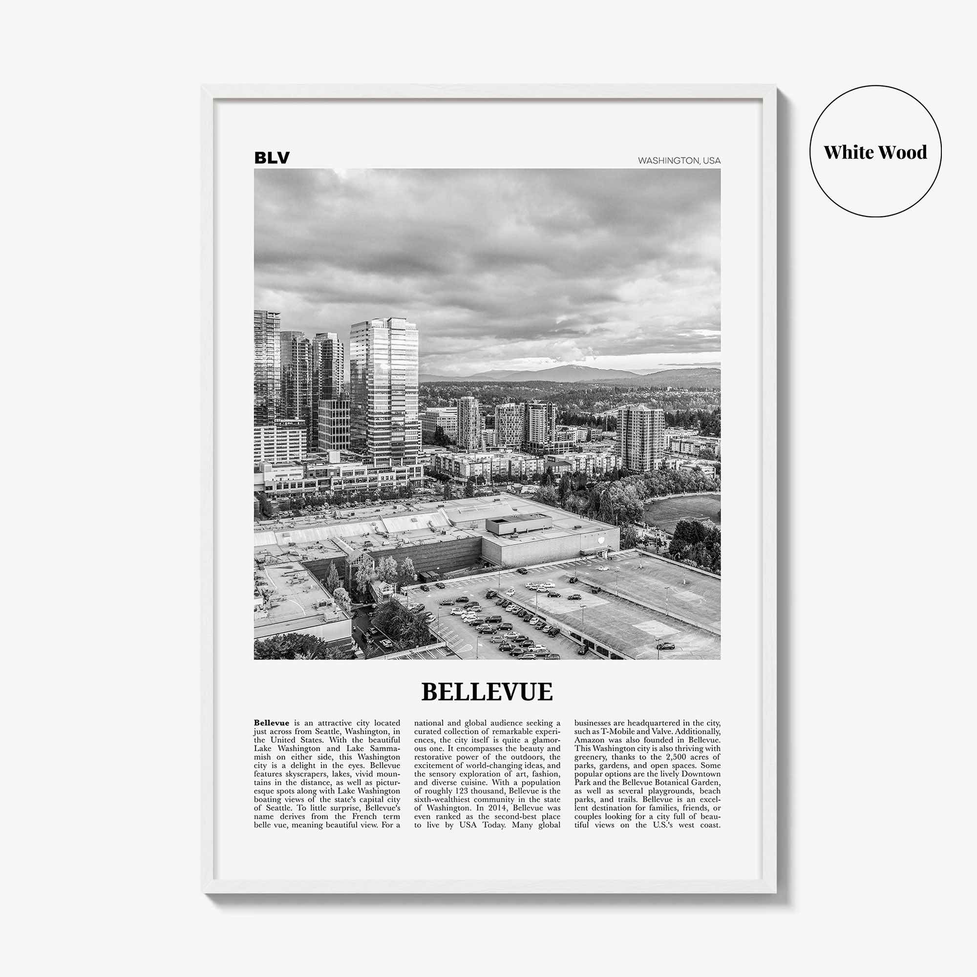 Bellevue Print Black and White No 2, Bellevue Wall Art, Bellevue Poster, Bellevue Photo, Bellevue Wall Décor, Washington, USA, United States