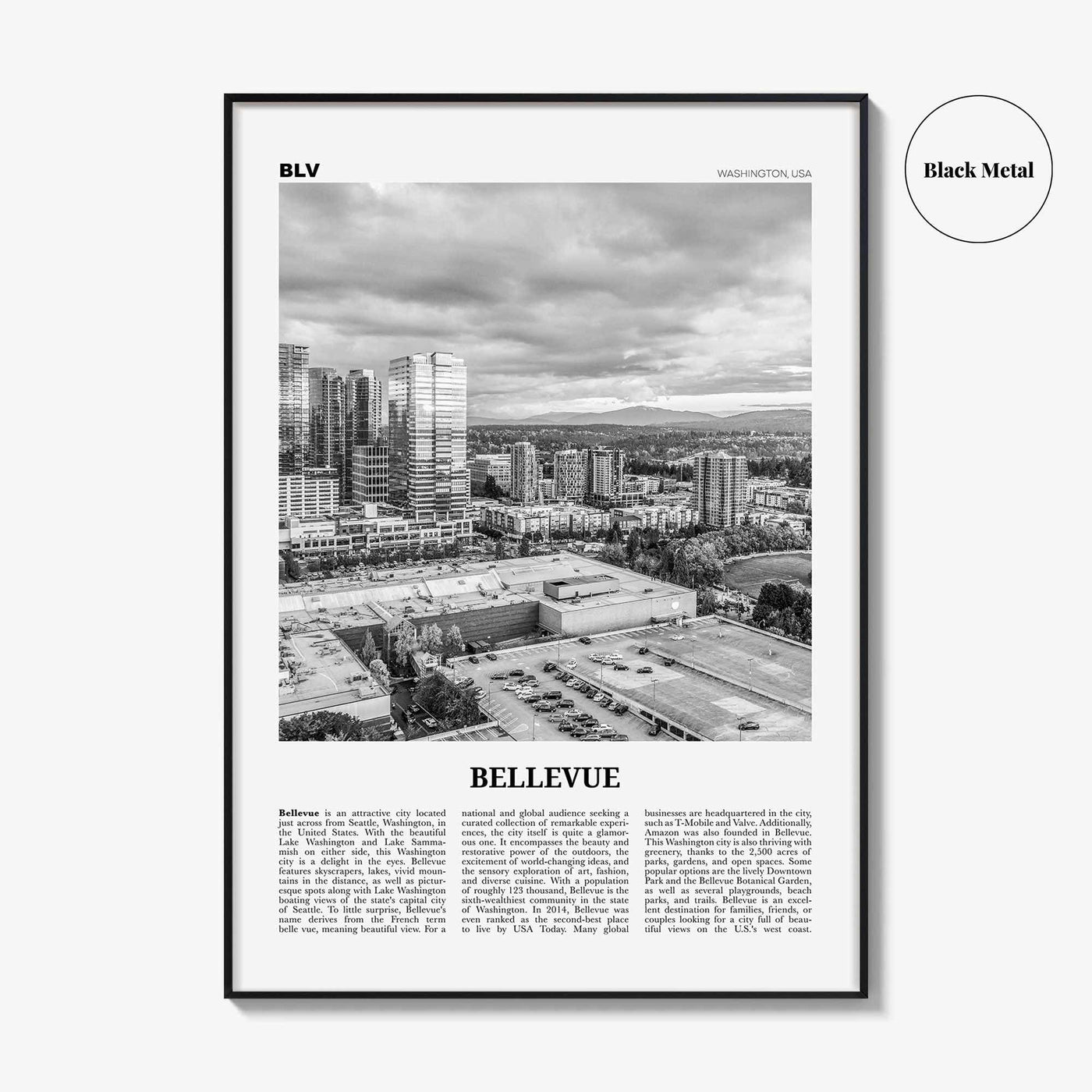Bellevue Print Black and White No 2, Bellevue Wall Art, Bellevue Poster, Bellevue Photo, Bellevue Wall Décor, Washington, USA, United States