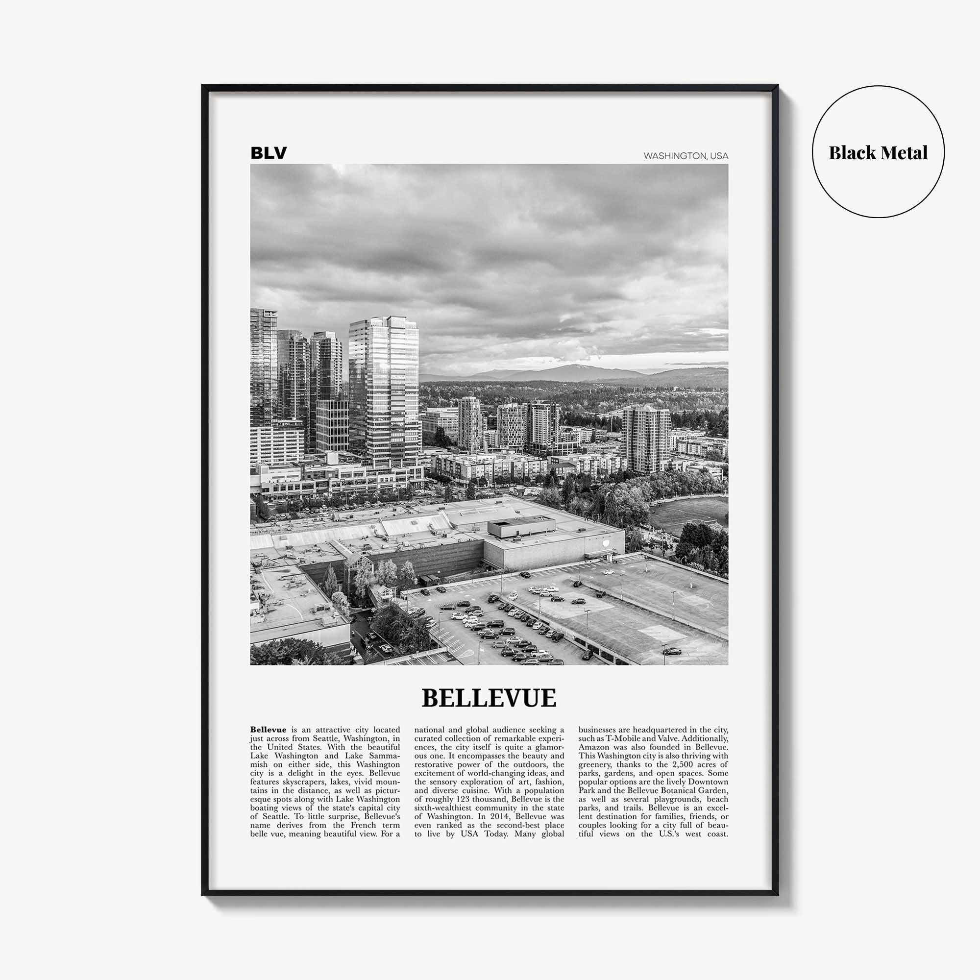 Bellevue Print Black and White No 2, Bellevue Wall Art, Bellevue Poster, Bellevue Photo, Bellevue Wall Décor, Washington, USA, United States