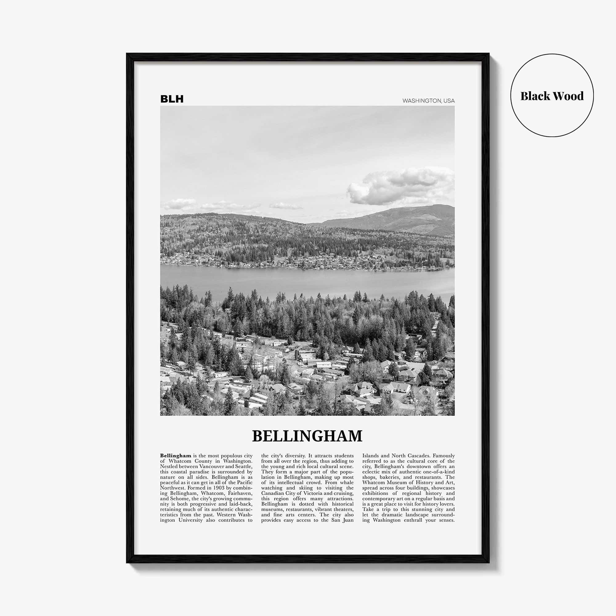 Bellingham Print Black and White, Bellingham Wall Art, Bellingham Poster, Bellingham Photo, Bellingham Wall Décor, Washington, USA