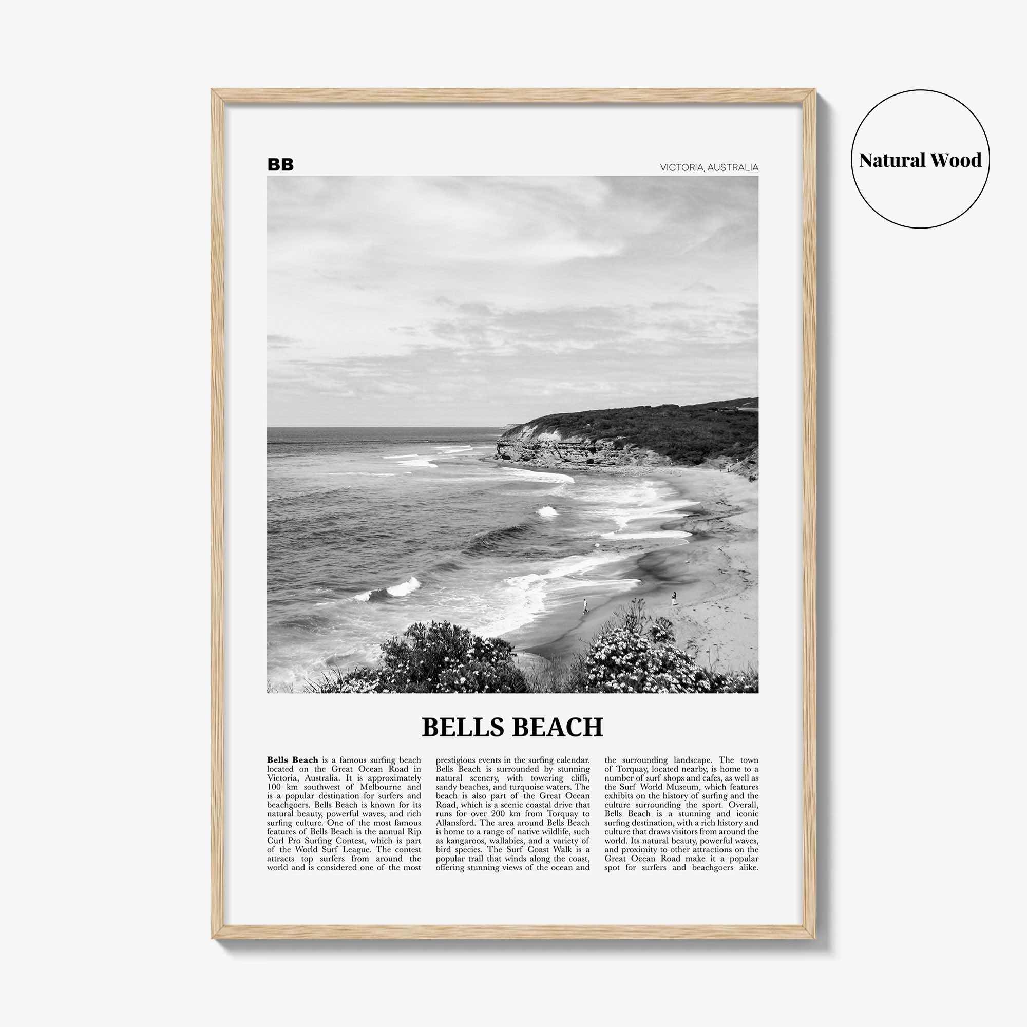 Bells Beach Print Black and White, Bells Beach Wall Art, Bells Beach Poster, Bells Beach Photo, Bells Beach Wall Décor, Bells Beach Map