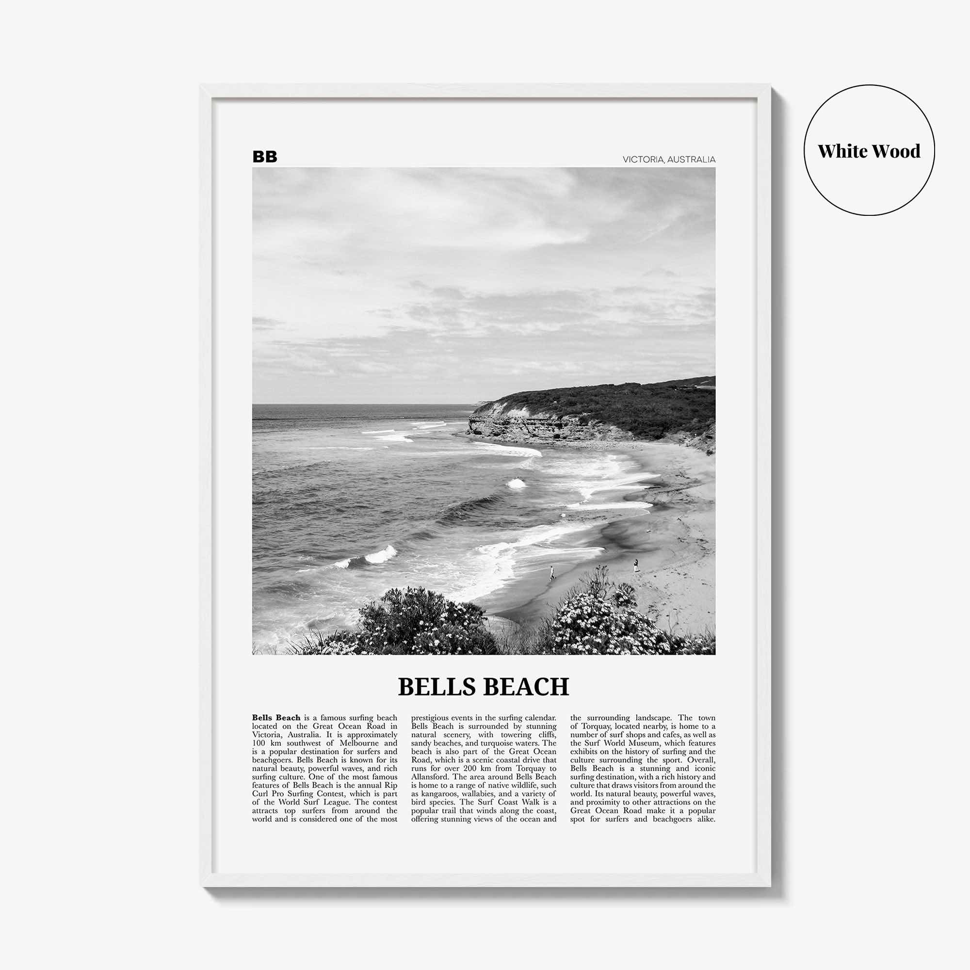 Bells Beach Print Black and White, Bells Beach Wall Art, Bells Beach Poster, Bells Beach Photo, Bells Beach Wall Décor, Bells Beach Map