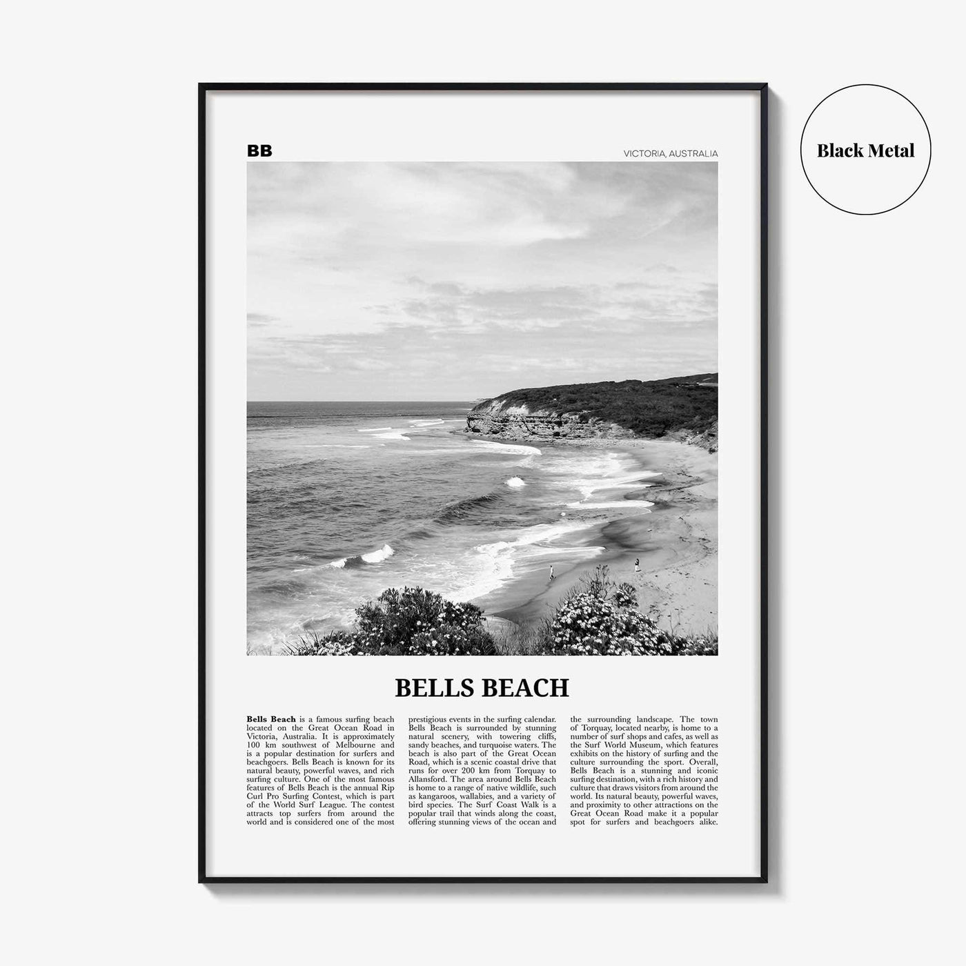 Bells Beach Print Black and White, Bells Beach Wall Art, Bells Beach Poster, Bells Beach Photo, Bells Beach Wall Décor, Bells Beach Map
