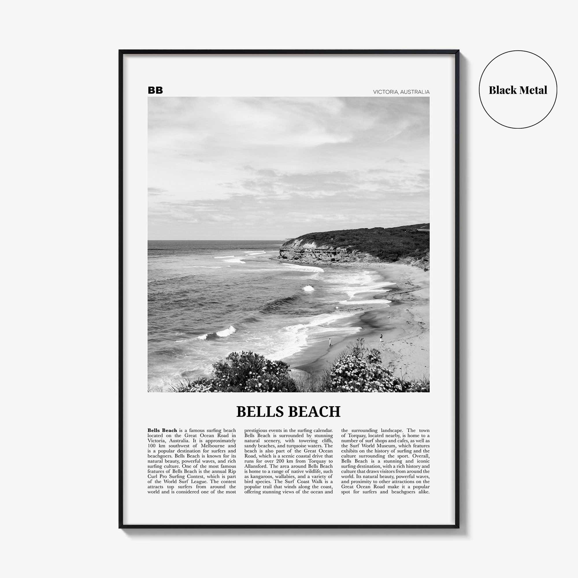 Bells Beach Print Black and White, Bells Beach Wall Art, Bells Beach Poster, Bells Beach Photo, Bells Beach Wall Décor, Bells Beach Map