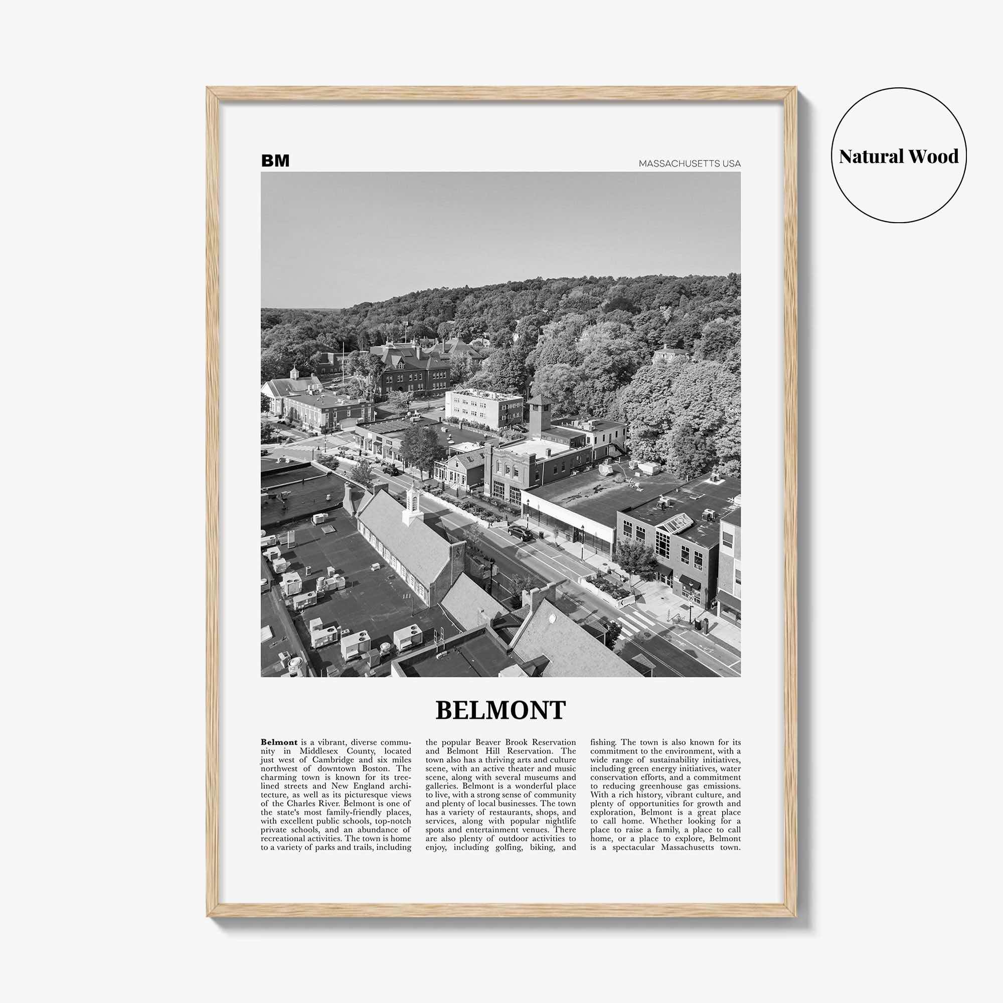 Belmont Print Black and White, Belmont Wall Art, Belmont Poster, Belmont Photo, Belmont Wall Décor, Belmont Map, Massachusetts, USA