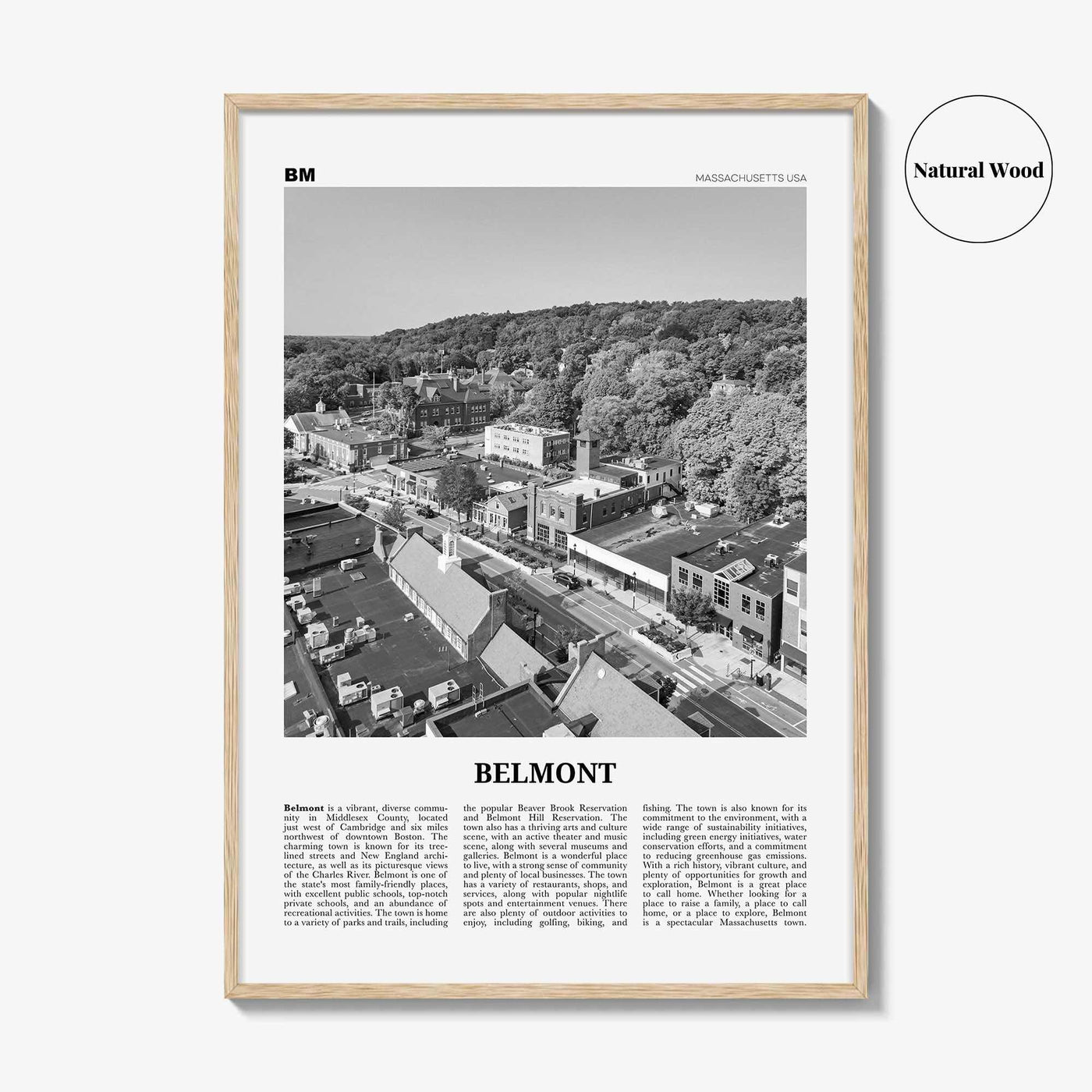 Belmont Print Black and White, Belmont Wall Art, Belmont Poster, Belmont Photo, Belmont Wall Décor, Belmont Map, Massachusetts, USA