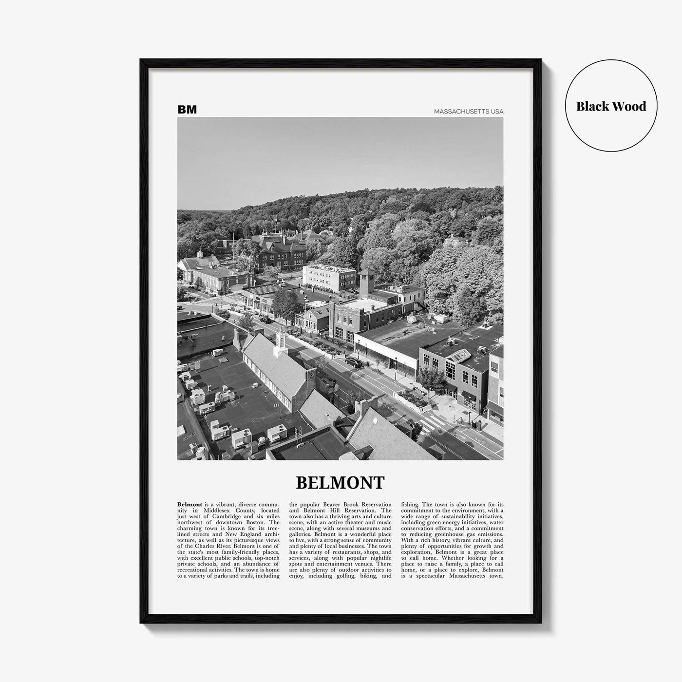 Belmont Print Black and White, Belmont Wall Art, Belmont Poster, Belmont Photo, Belmont Wall Décor, Belmont Map, Massachusetts, USA