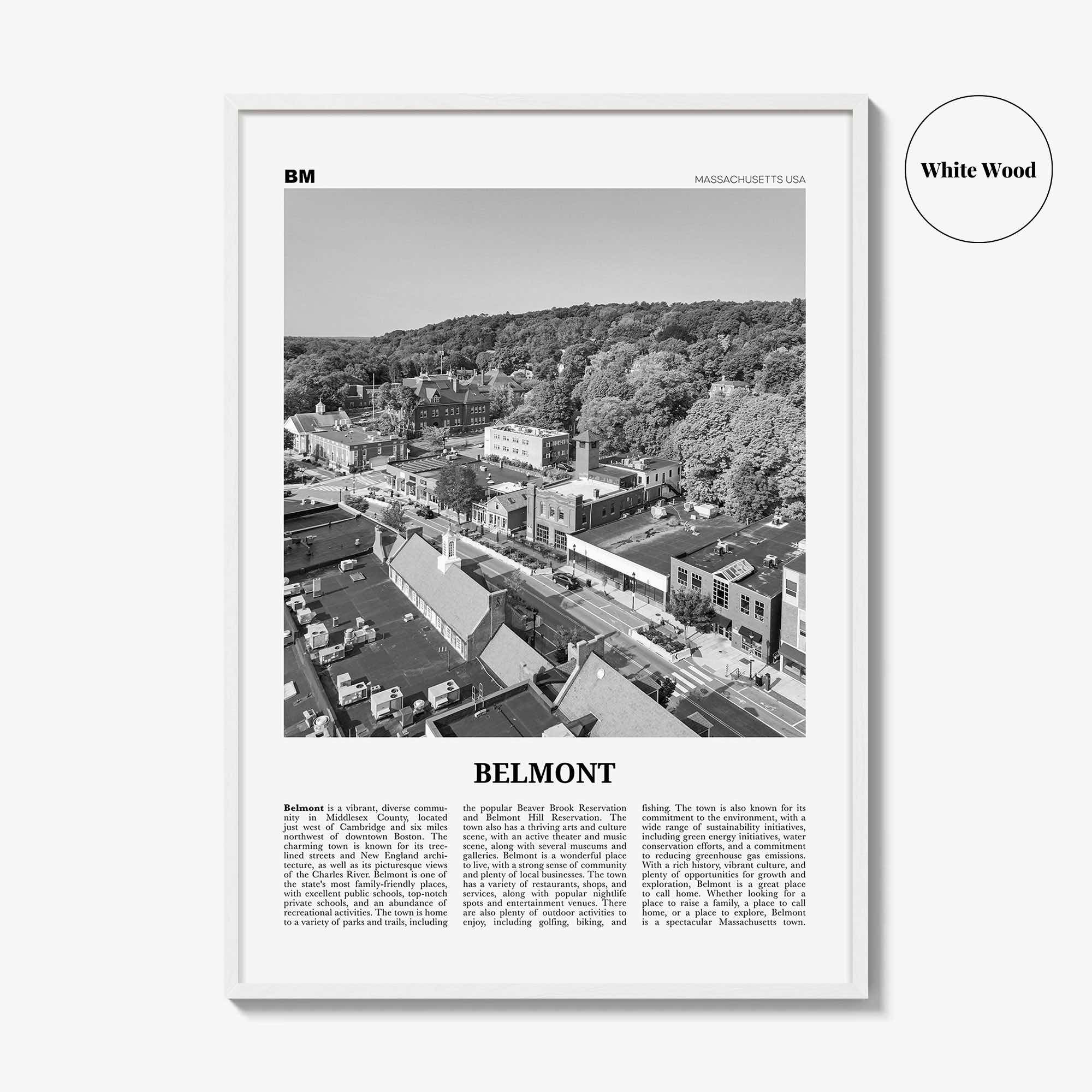Belmont Print Black and White, Belmont Wall Art, Belmont Poster, Belmont Photo, Belmont Wall Décor, Belmont Map, Massachusetts, USA