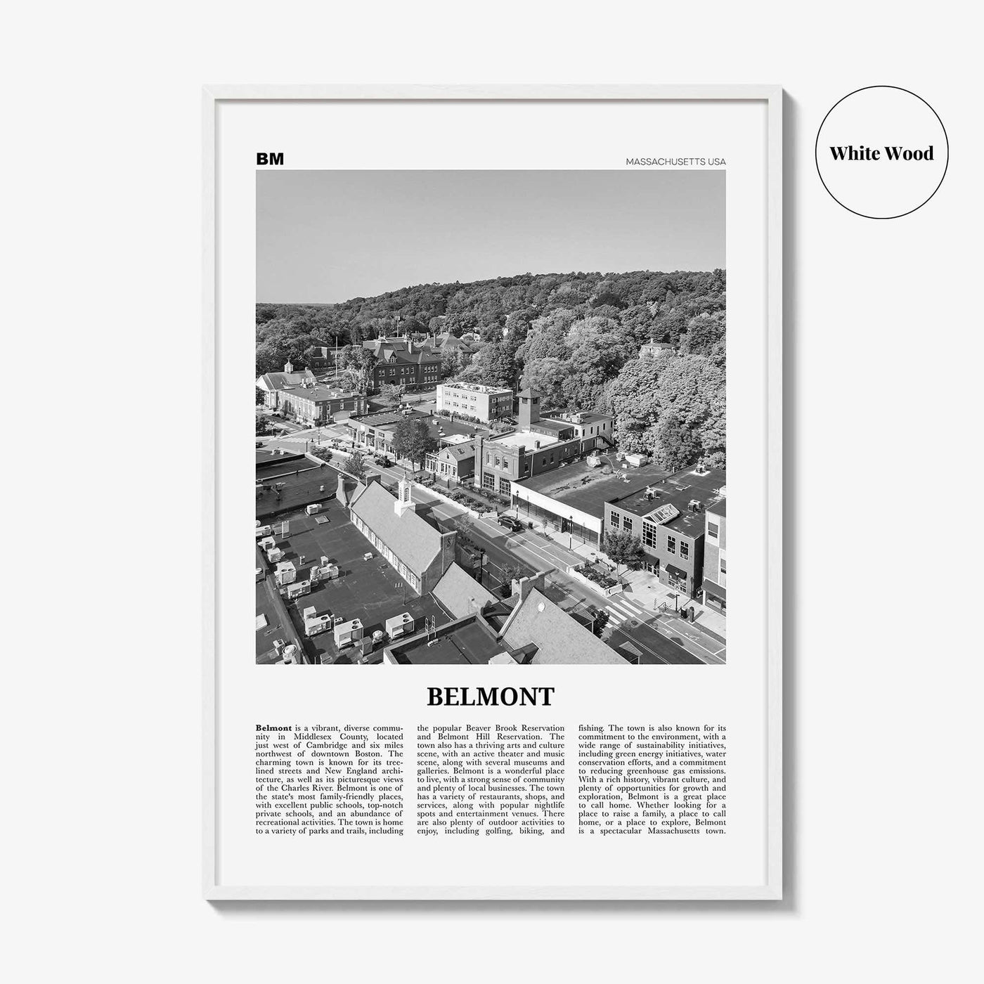 Belmont Print Black and White, Belmont Wall Art, Belmont Poster, Belmont Photo, Belmont Wall Décor, Belmont Map, Massachusetts, USA