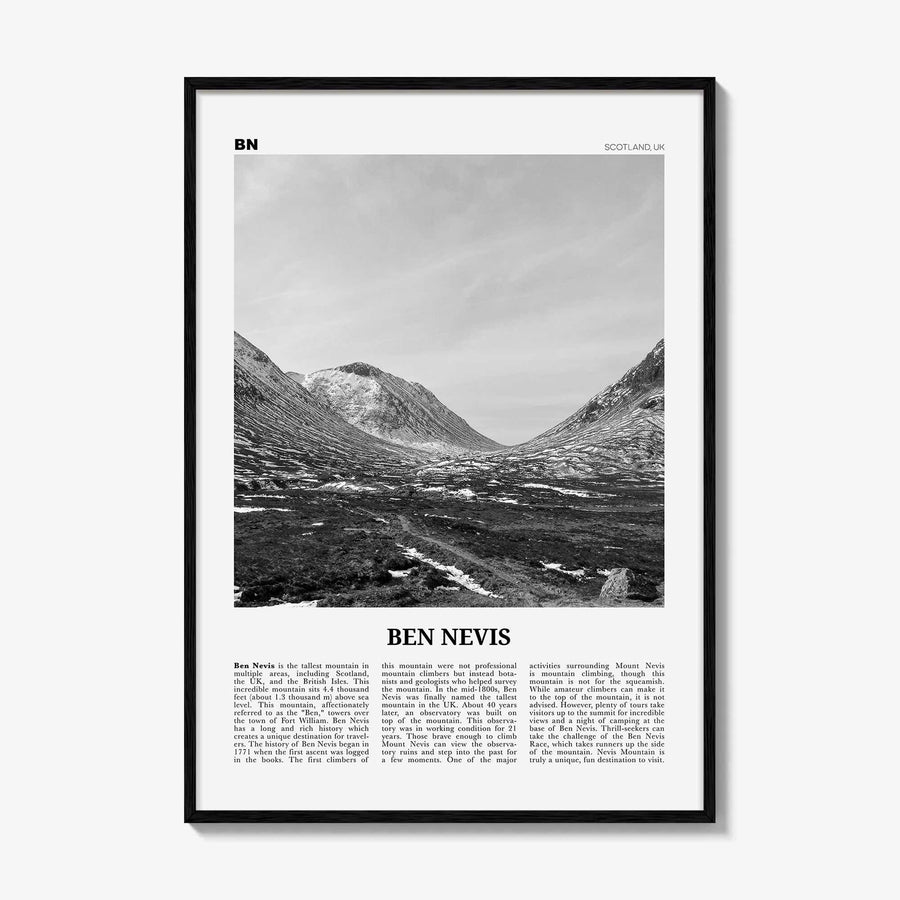 Ben Nevis Print Black and White, Ben Nevis Wall Art, Ben Nevis Poster, Ben Nevis Photo, Ben Nevis Wall Décor, Ben Nevis Map, Scotland, UK