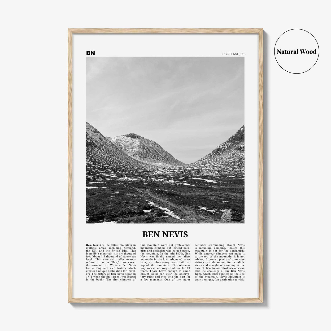 Ben Nevis Print Black and White, Ben Nevis Wall Art, Ben Nevis Poster, Ben Nevis Photo, Ben Nevis Wall Décor, Ben Nevis Map, Scotland, UK