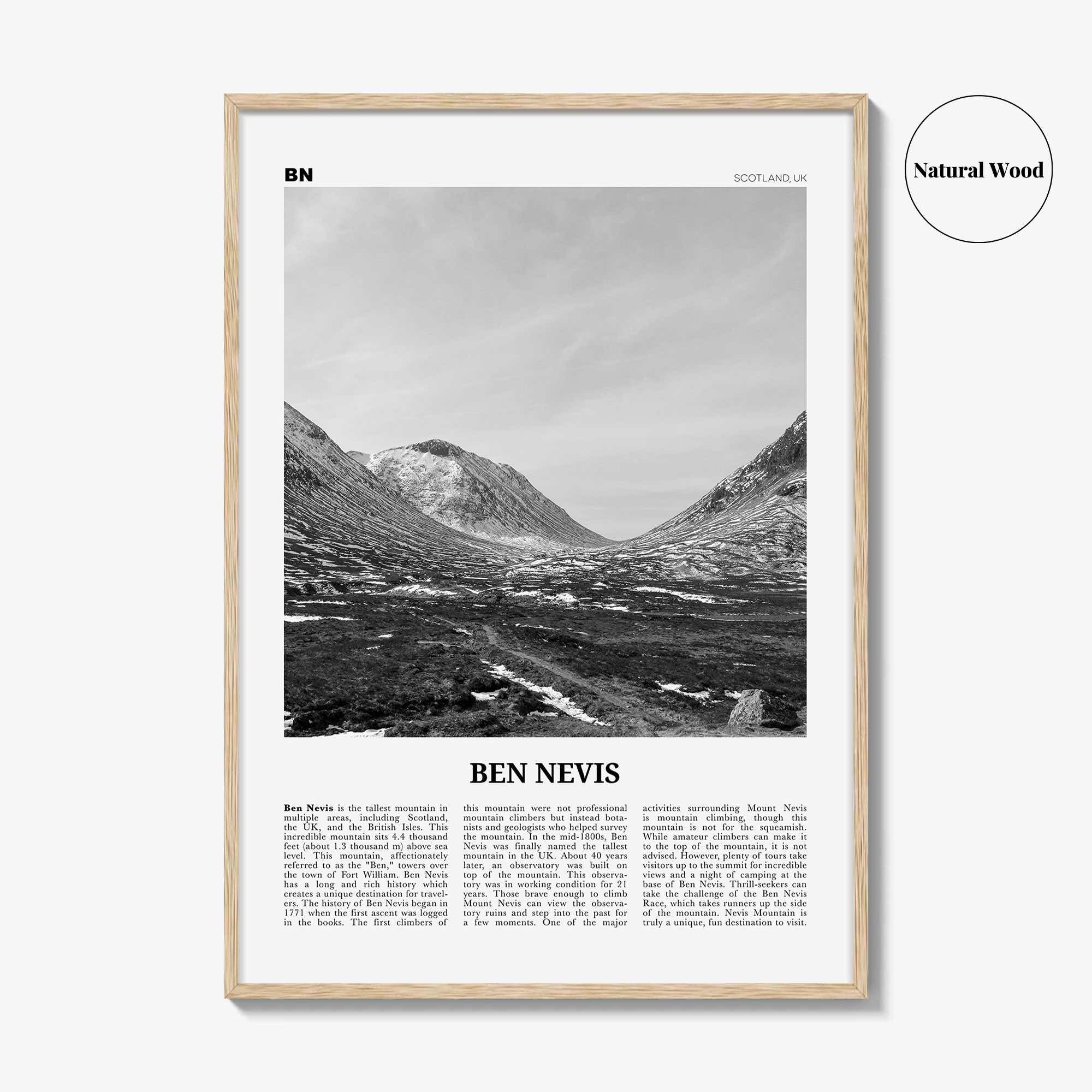 Ben Nevis Print Black and White, Ben Nevis Wall Art, Ben Nevis Poster, Ben Nevis Photo, Ben Nevis Wall Décor, Ben Nevis Map, Scotland, UK