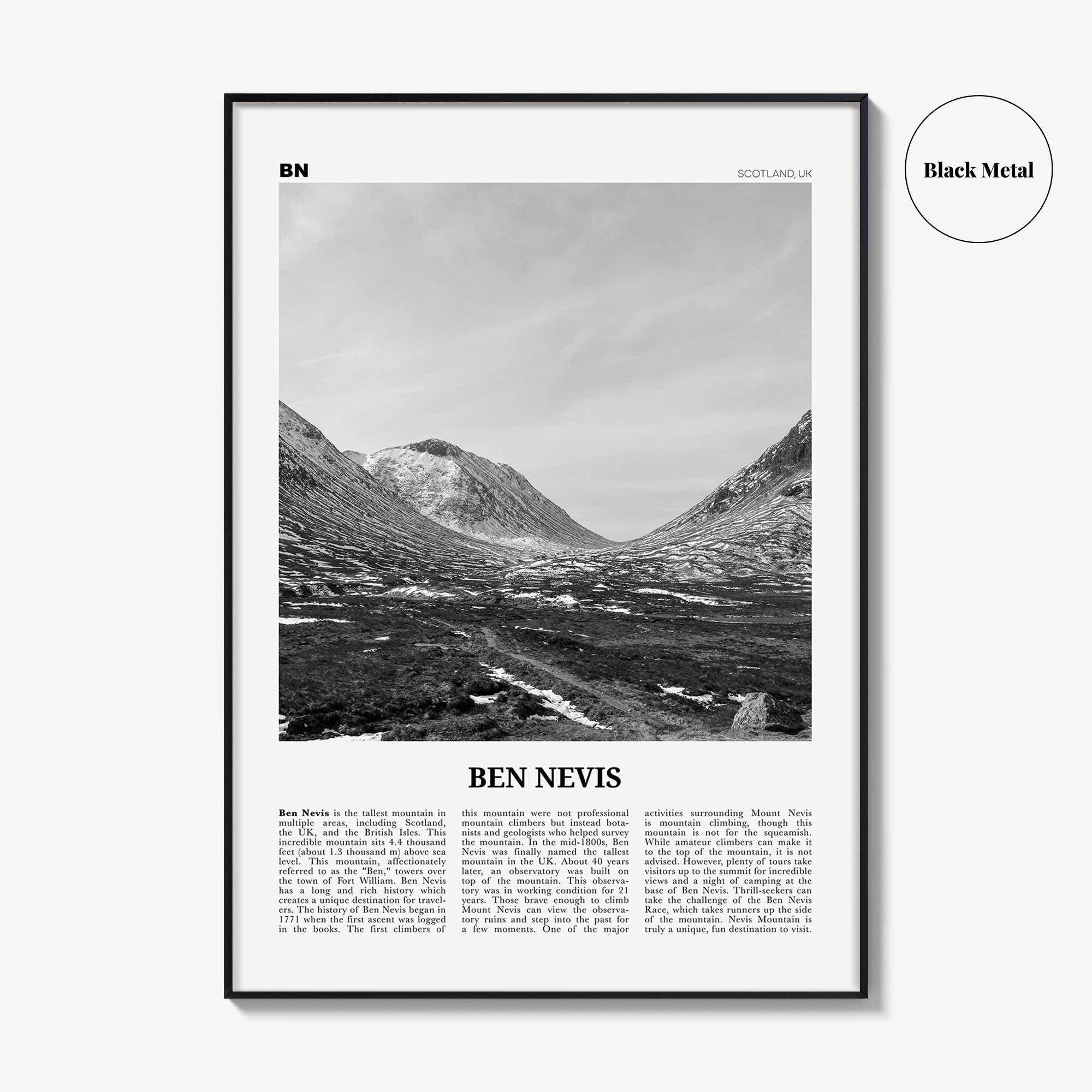 Ben Nevis Print Black and White, Ben Nevis Wall Art, Ben Nevis Poster, Ben Nevis Photo, Ben Nevis Wall Décor, Ben Nevis Map, Scotland, UK