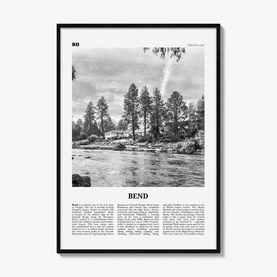 Bend Print Black and White, Bend Wall Art, Bend Poster, Bend Photo, Bend Wall Décor, Oregon, USA, United States, North America