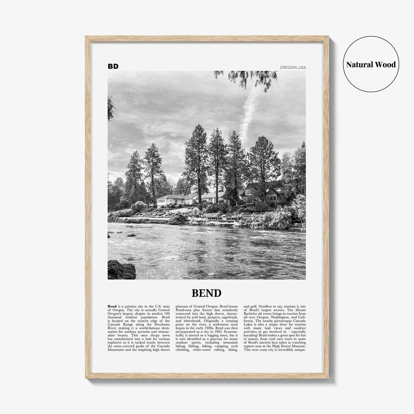 Bend Print Black and White, Bend Wall Art, Bend Poster, Bend Photo, Bend Wall Décor, Oregon, USA, United States, North America