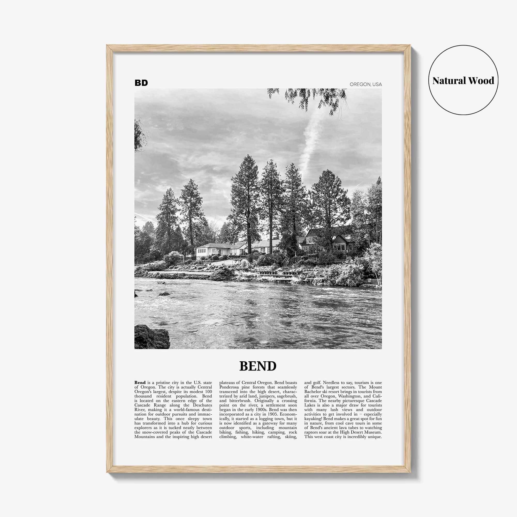 Bend Print Black and White, Bend Wall Art, Bend Poster, Bend Photo, Bend Wall Décor, Oregon, USA, United States, North America