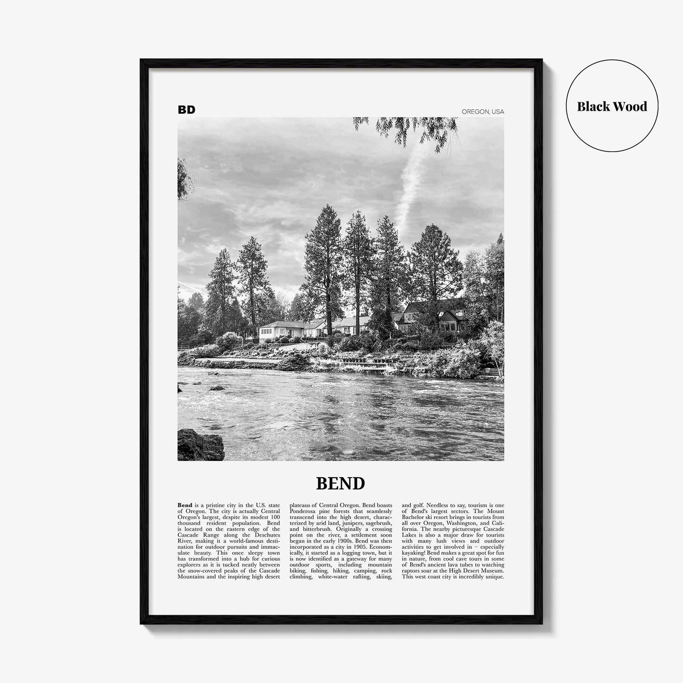 Bend Print Black and White, Bend Wall Art, Bend Poster, Bend Photo, Bend Wall Décor, Oregon, USA, United States, North America